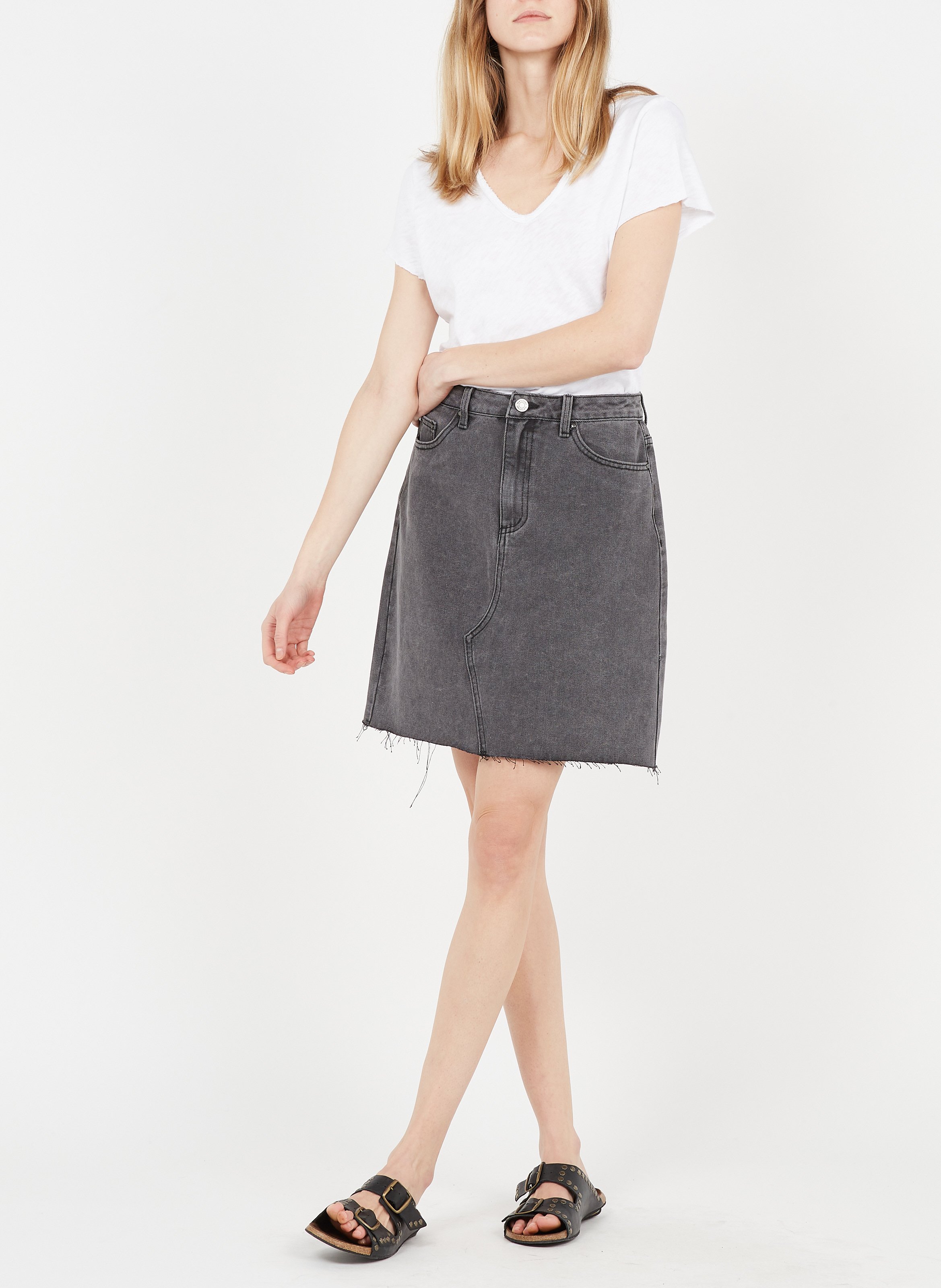 Tee-shirt droit col v en coton sonoma AMERICAN VINTAGE Blanc