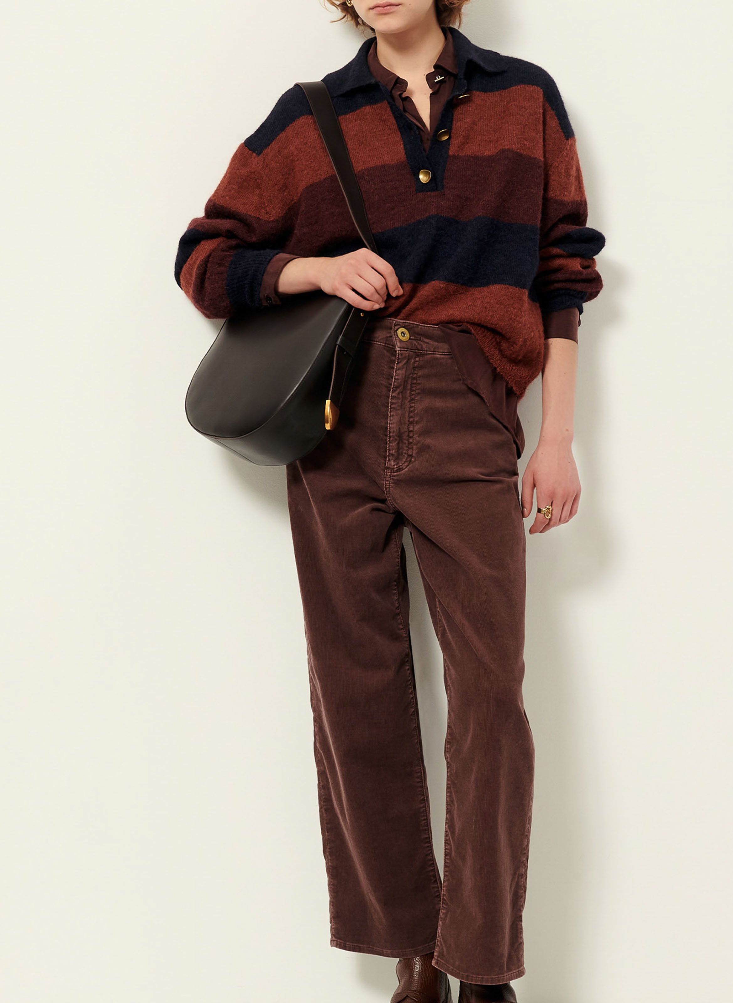 Pantalon droit taille haute en coton bio mélangé velvet cruise SESSUN Marron