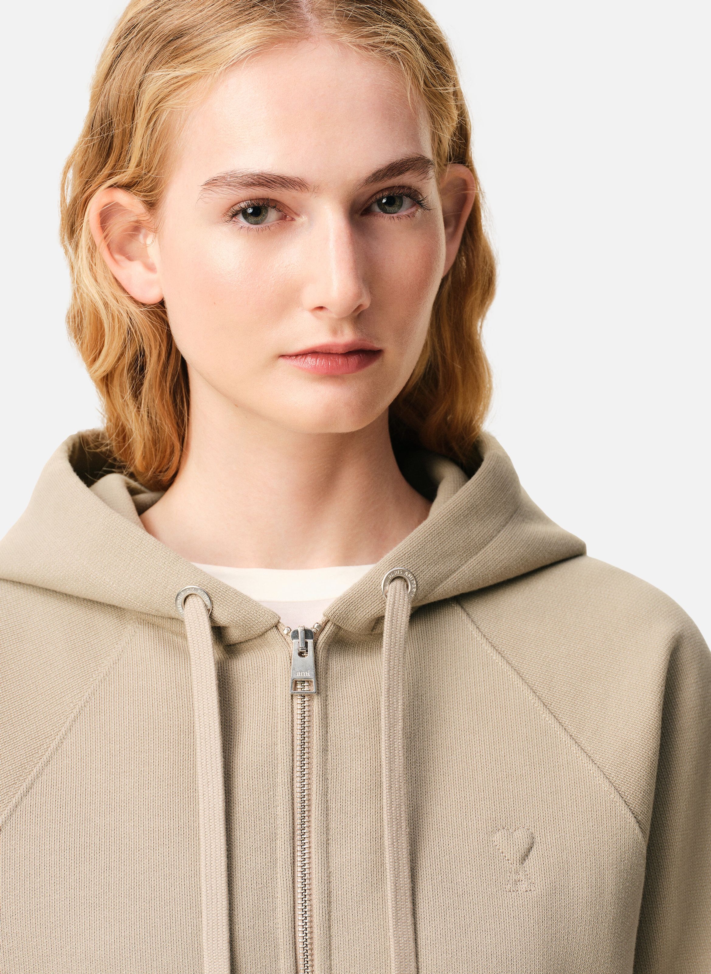 Hoodie Zippé Ami De Coeur En Coton unisexe AMI PARIS Beige