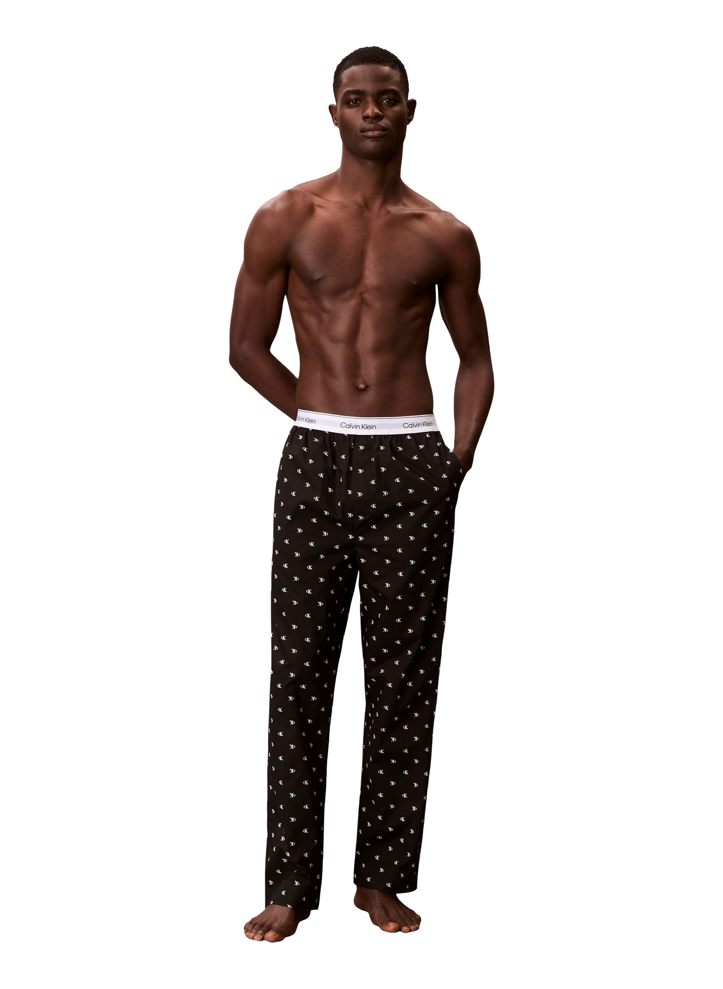 Pantalon de pyjama rayé en coton CALVIN KLEIN Noir