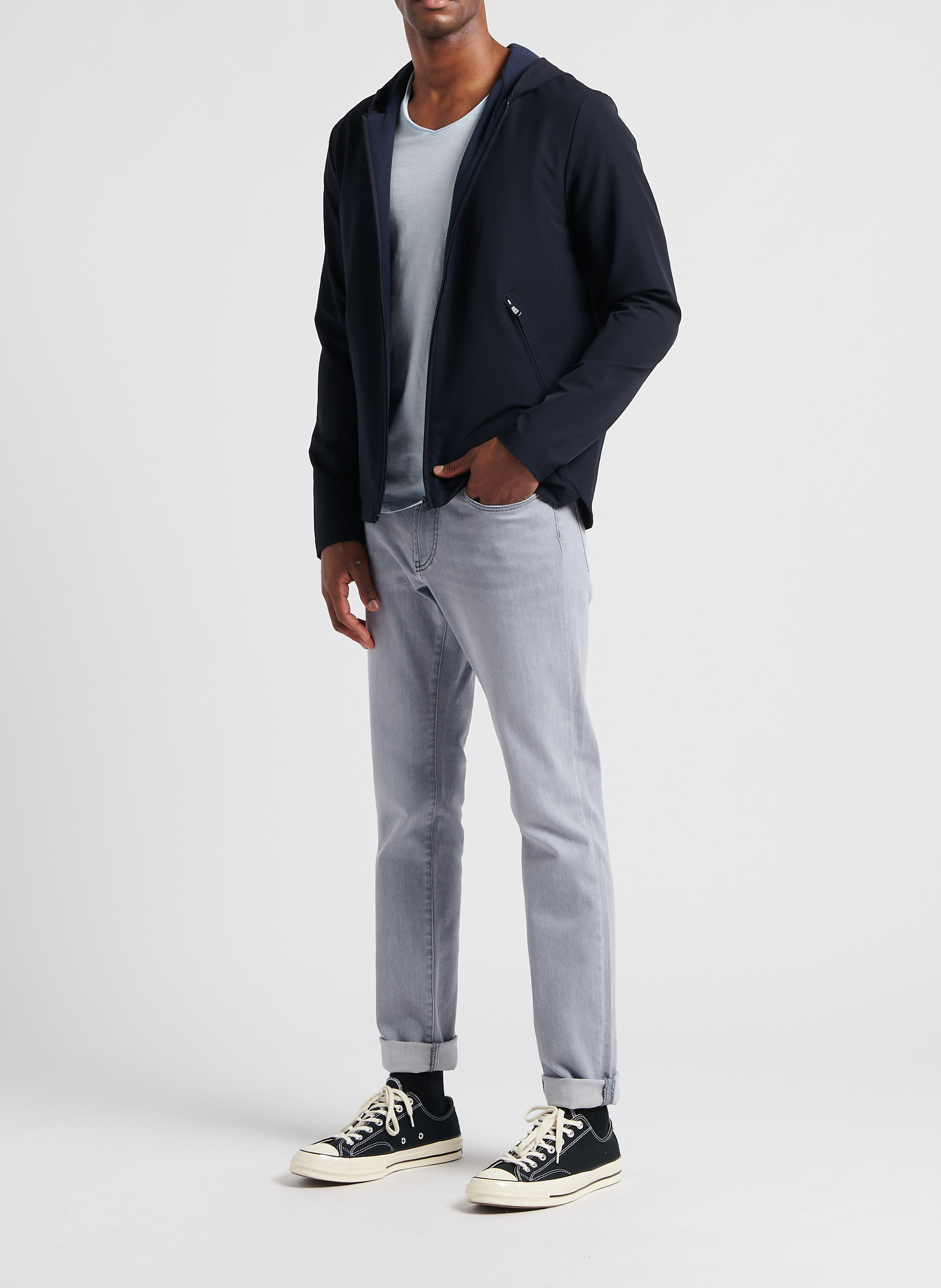 Tee-shirt col v en coton bio flammé Bleu