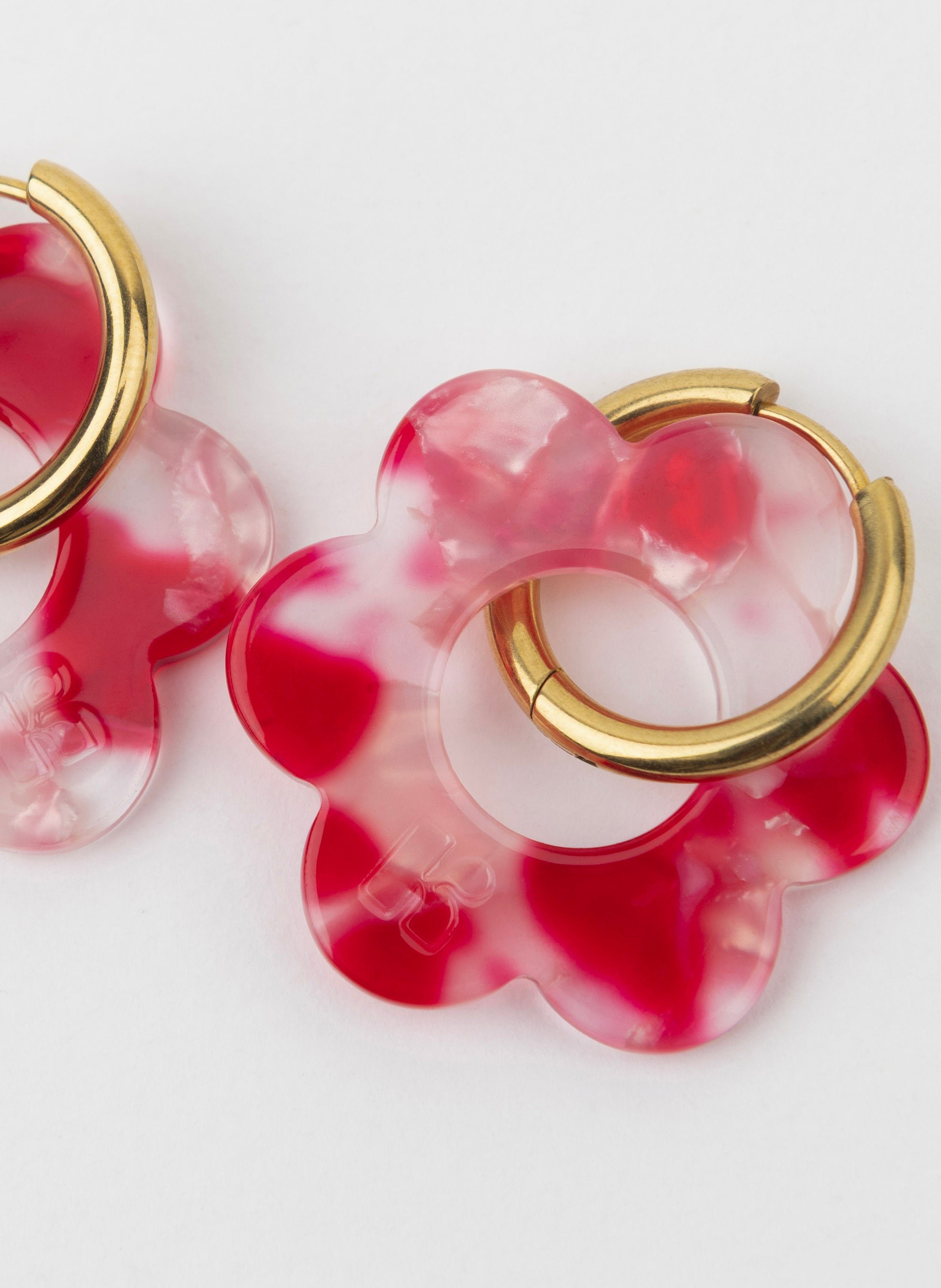 Boucles d'oreilles maxi fleurette avec anneaux en acier inoxydable argenté KURAGE GINZA Rouge