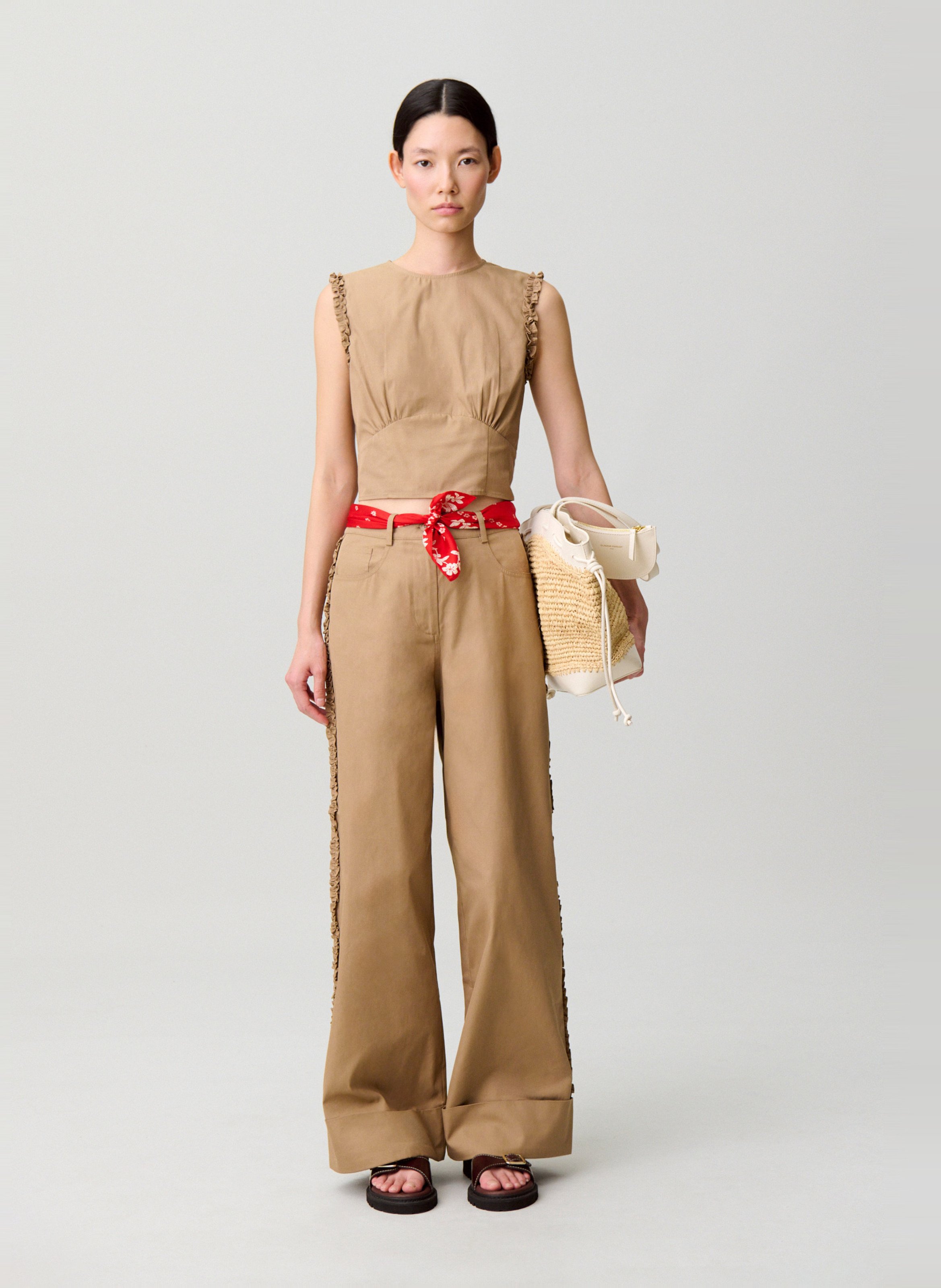 Top col rond en coton mélangé CLAUDIE PIERLOT Beige