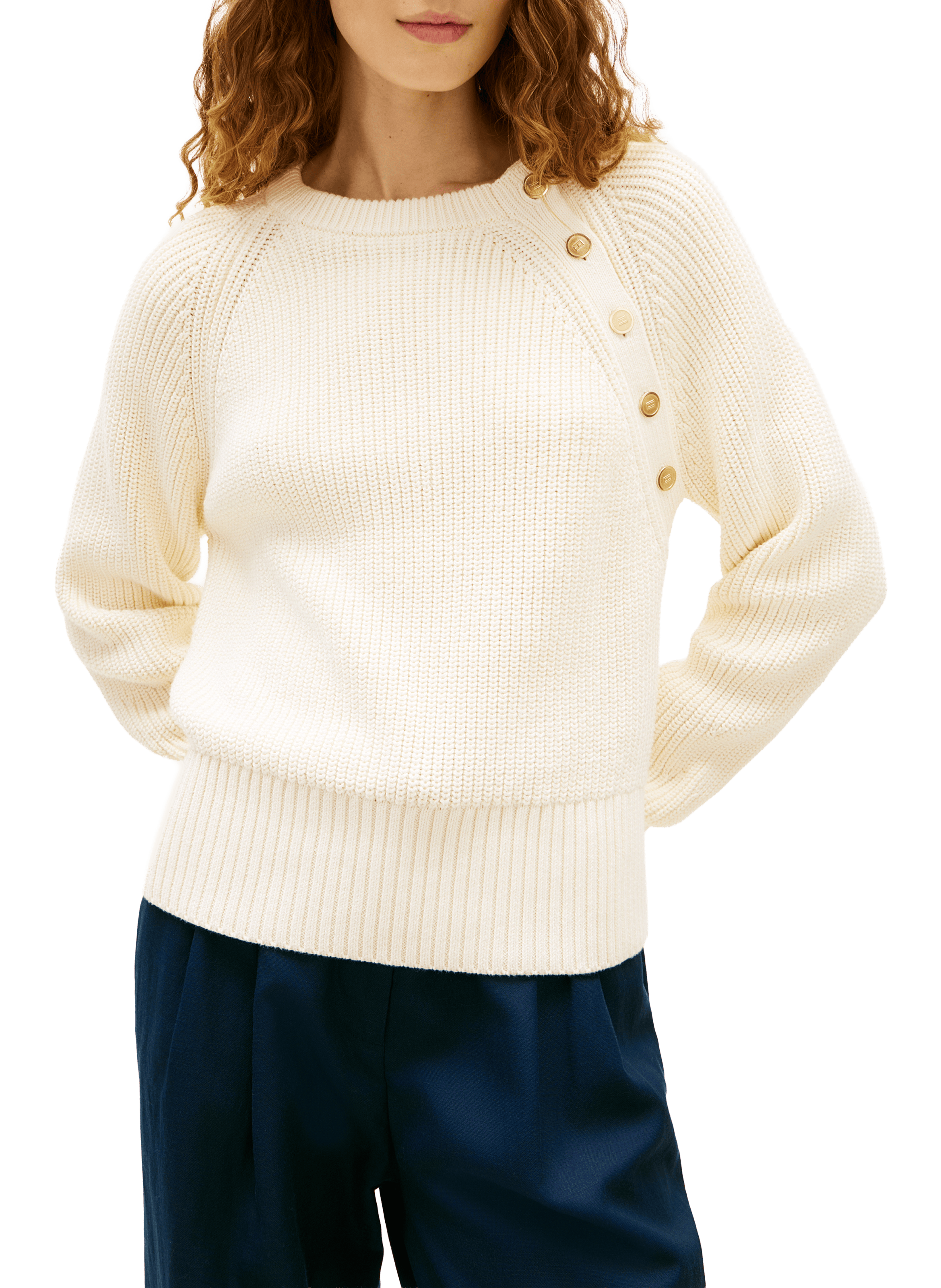 Pull rayé en coton TOMMY HILFIGER Beige