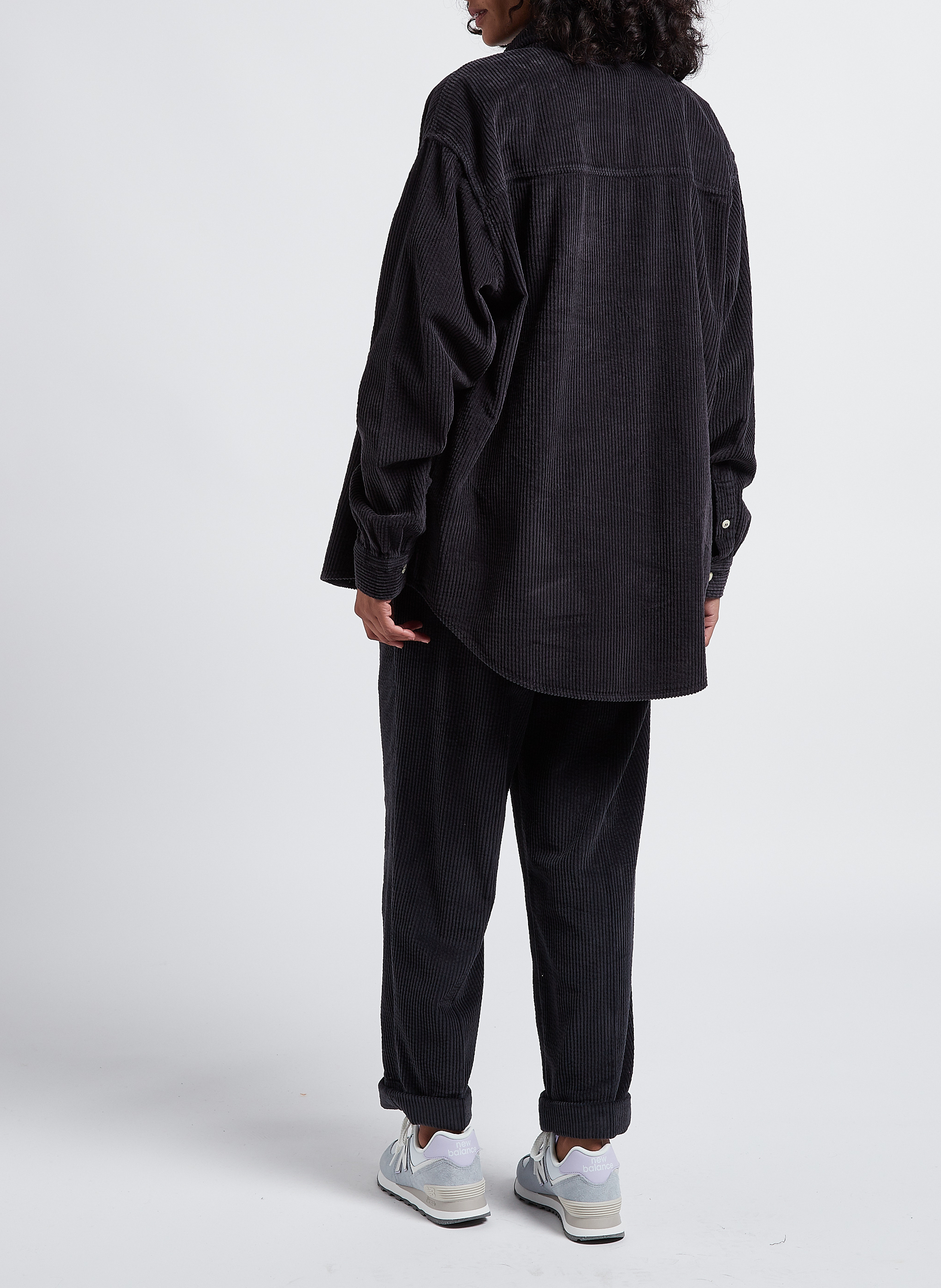 Pantalon large taille haute en velours côtelé padow AMERICAN VINTAGE Noir