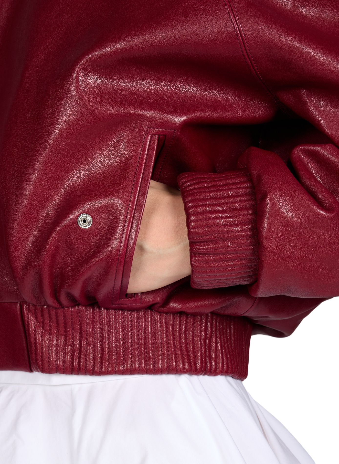Short sheepskin leather bomber jacket MAGDA BUTRYM Red