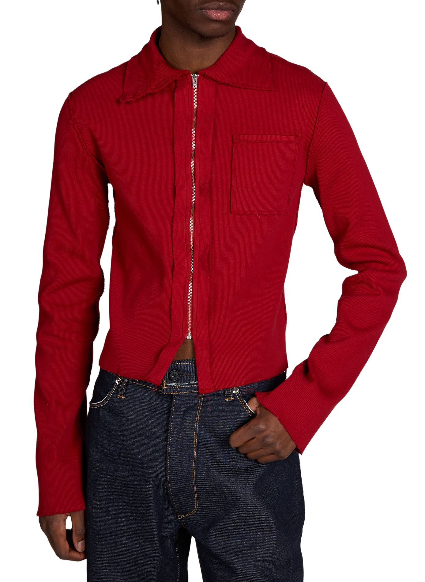 Fitted zip-up cardigan in blended cotton CAMIEL FORTGENS Red