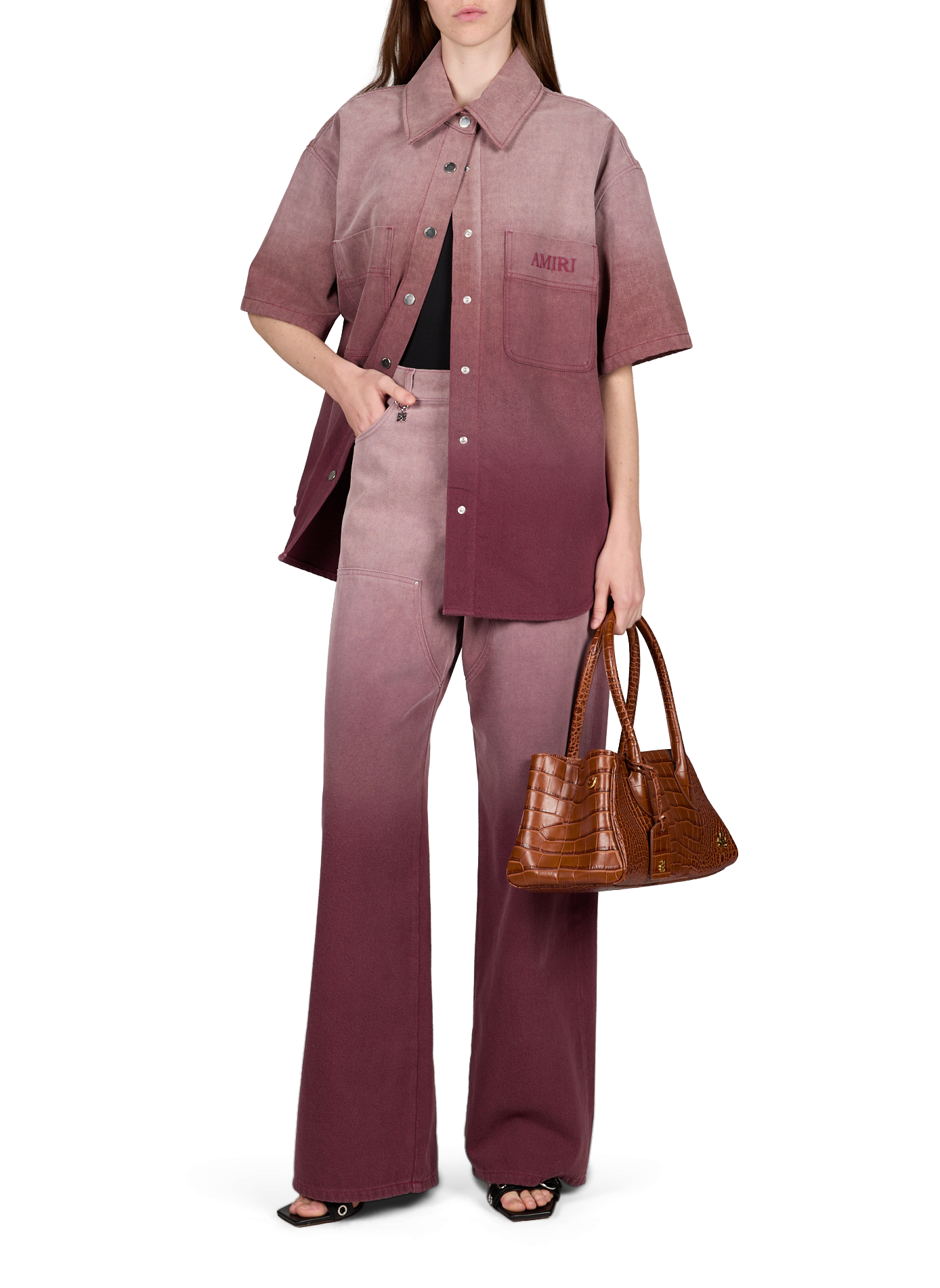 Chemise oversize dégradée à manches courtes en coton AMIRI Rouge