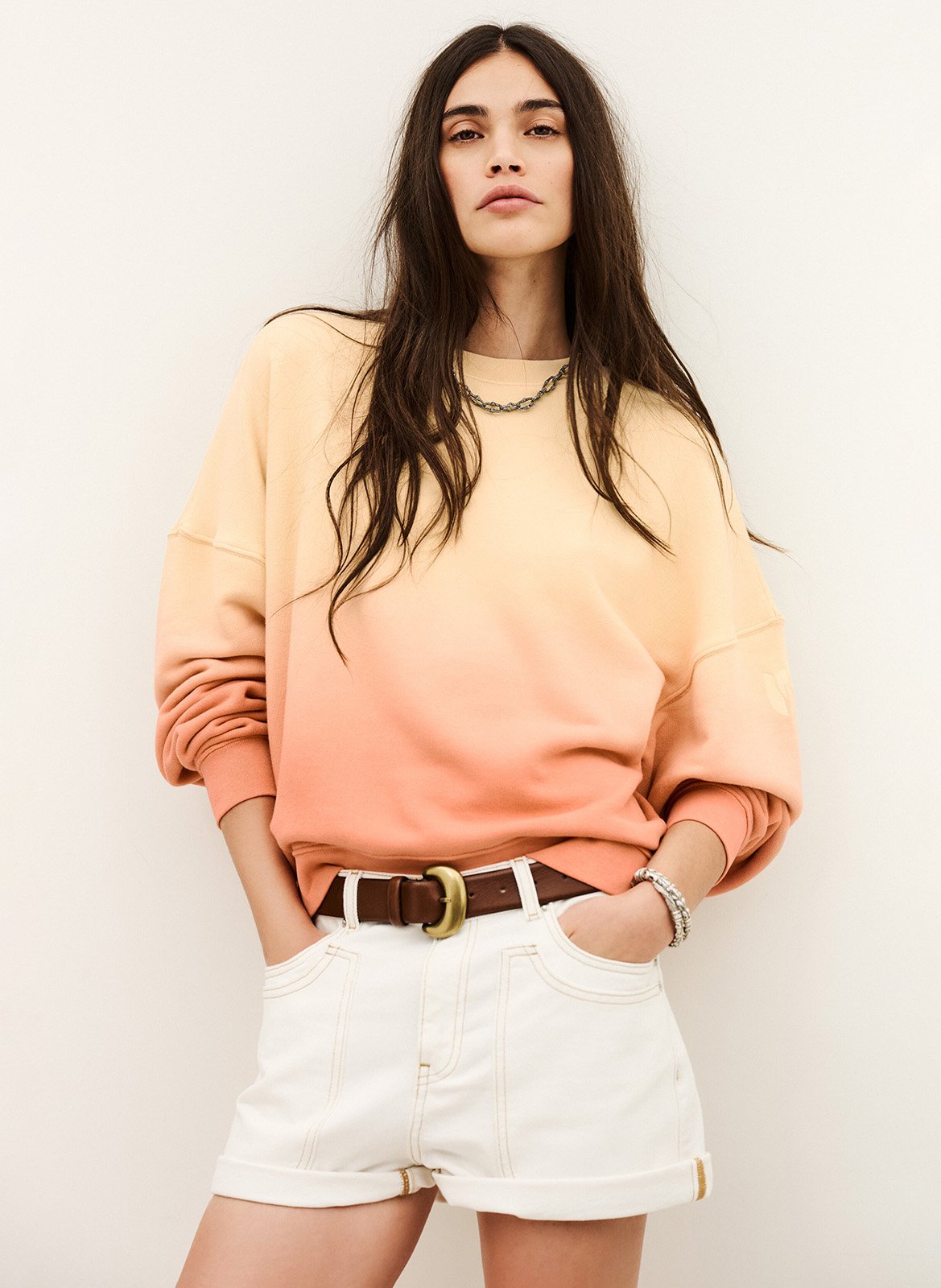 Sweat oversize col rond en coton mélangé mahida BA&SH Jaune