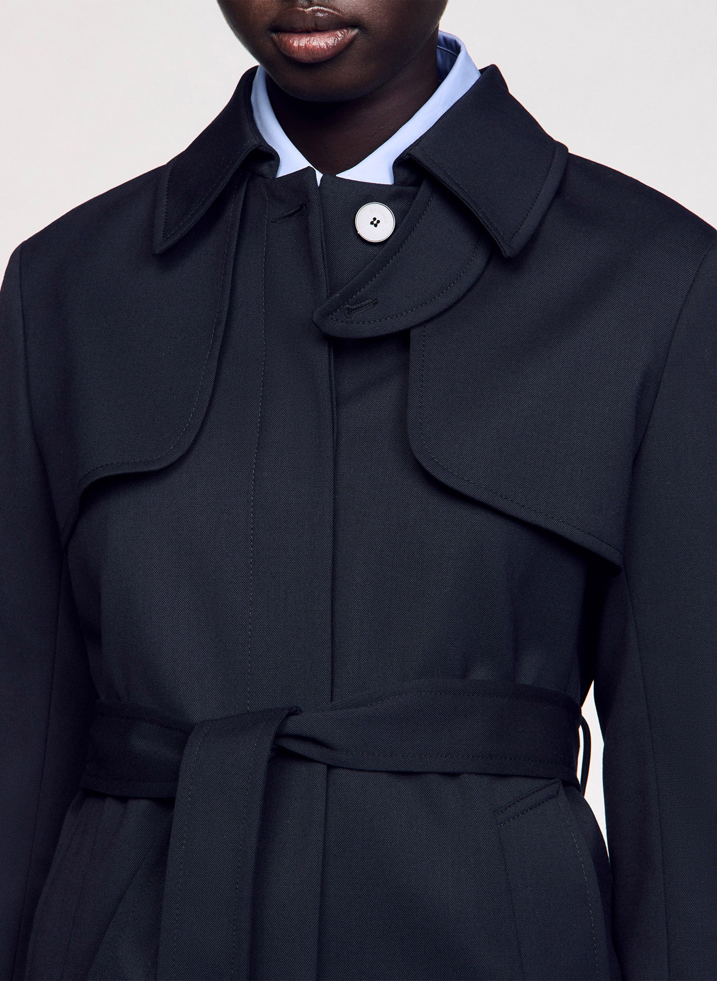 Trench col classique à empiècement plissé au dos SANDRO Bleu