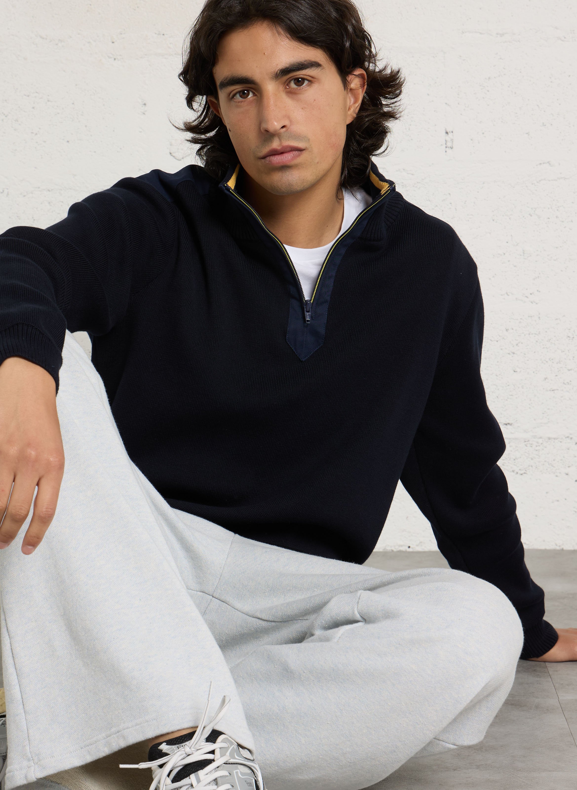 Pull droit col camionneur en coton ARMOR-LUX Bleu