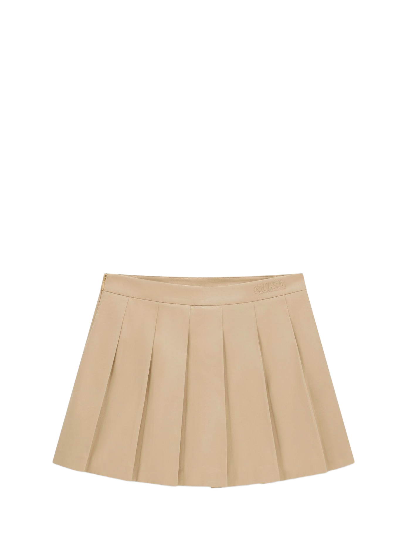 Short pleated skirt with embroidered logo in blended cotton GUESS Beige