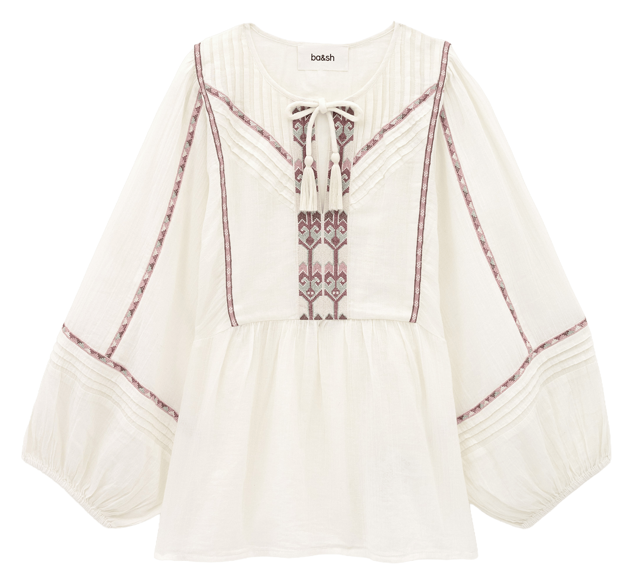 Wijde blouse met geborduurde poëzie BA&SH Beige