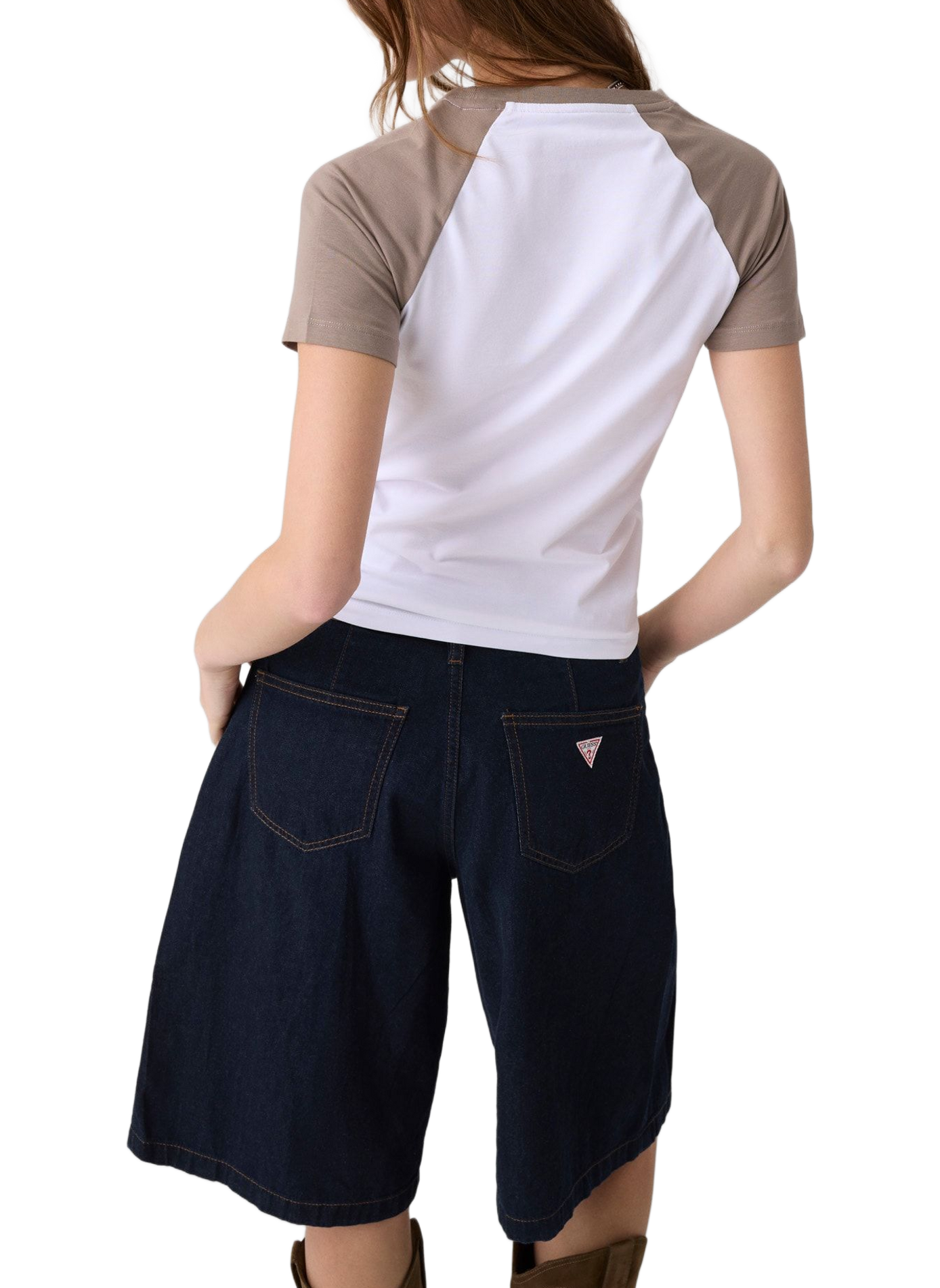 Straight-cut cotton-blend T-shirt with round neck GUESS White