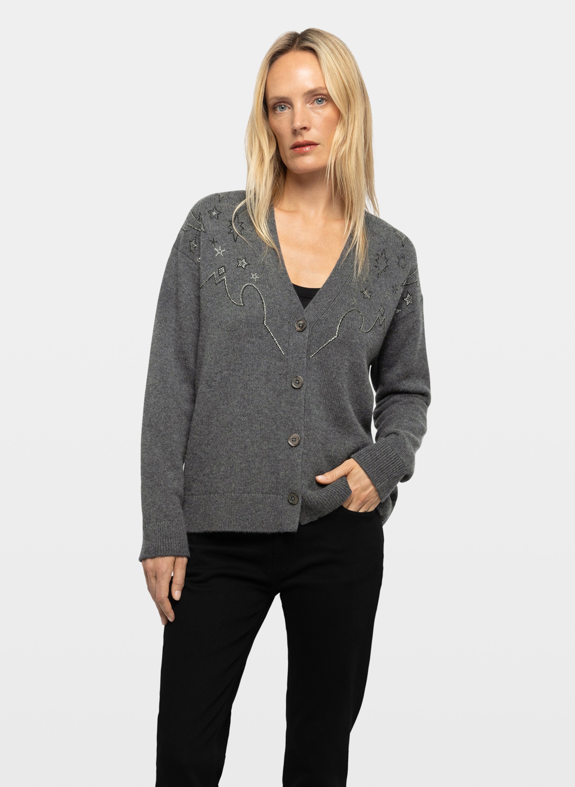 V-hals cardigan met stras van kasjmier mirkaz ZADIG&VOLTAIRE Grijs