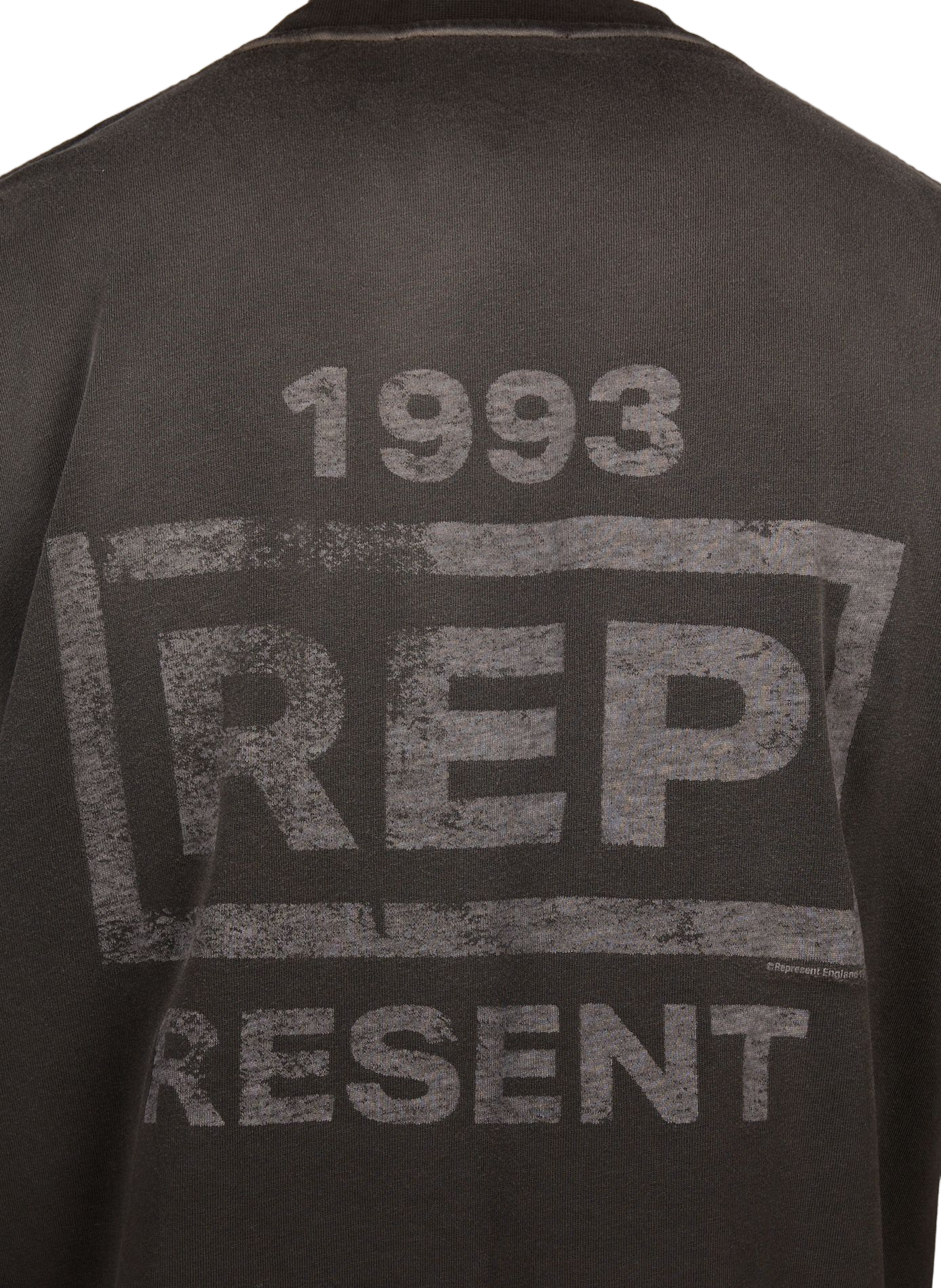 Bedrucktes T-Shirt mit Rundhalsausschnitt aus Baumwolle REPRESENT Grau