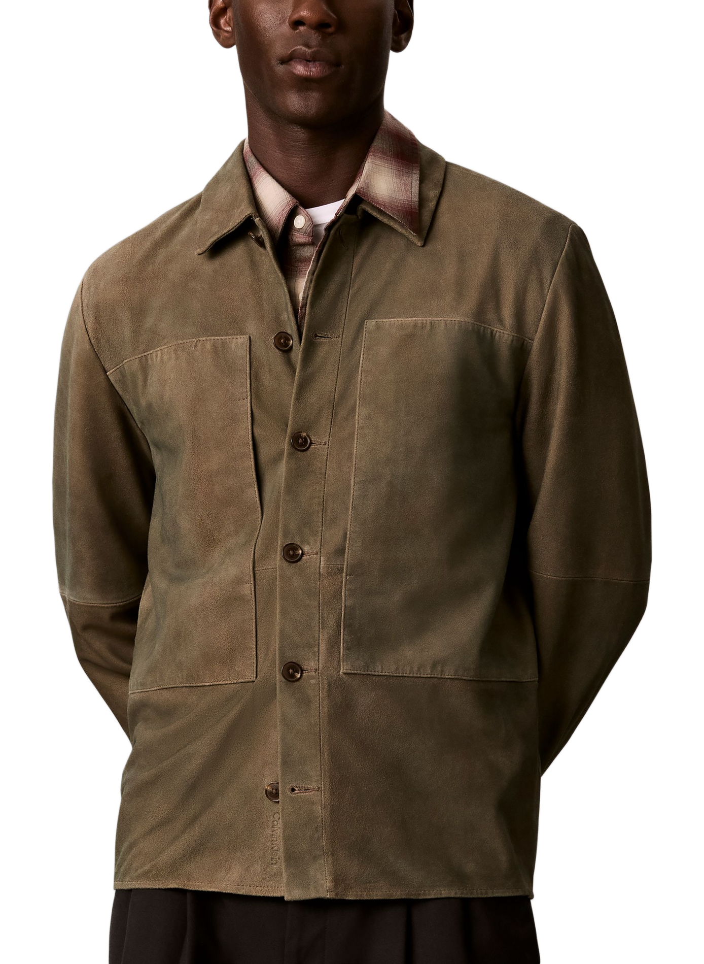 Veste boutonnée en cuir CALVIN KLEIN Kaki