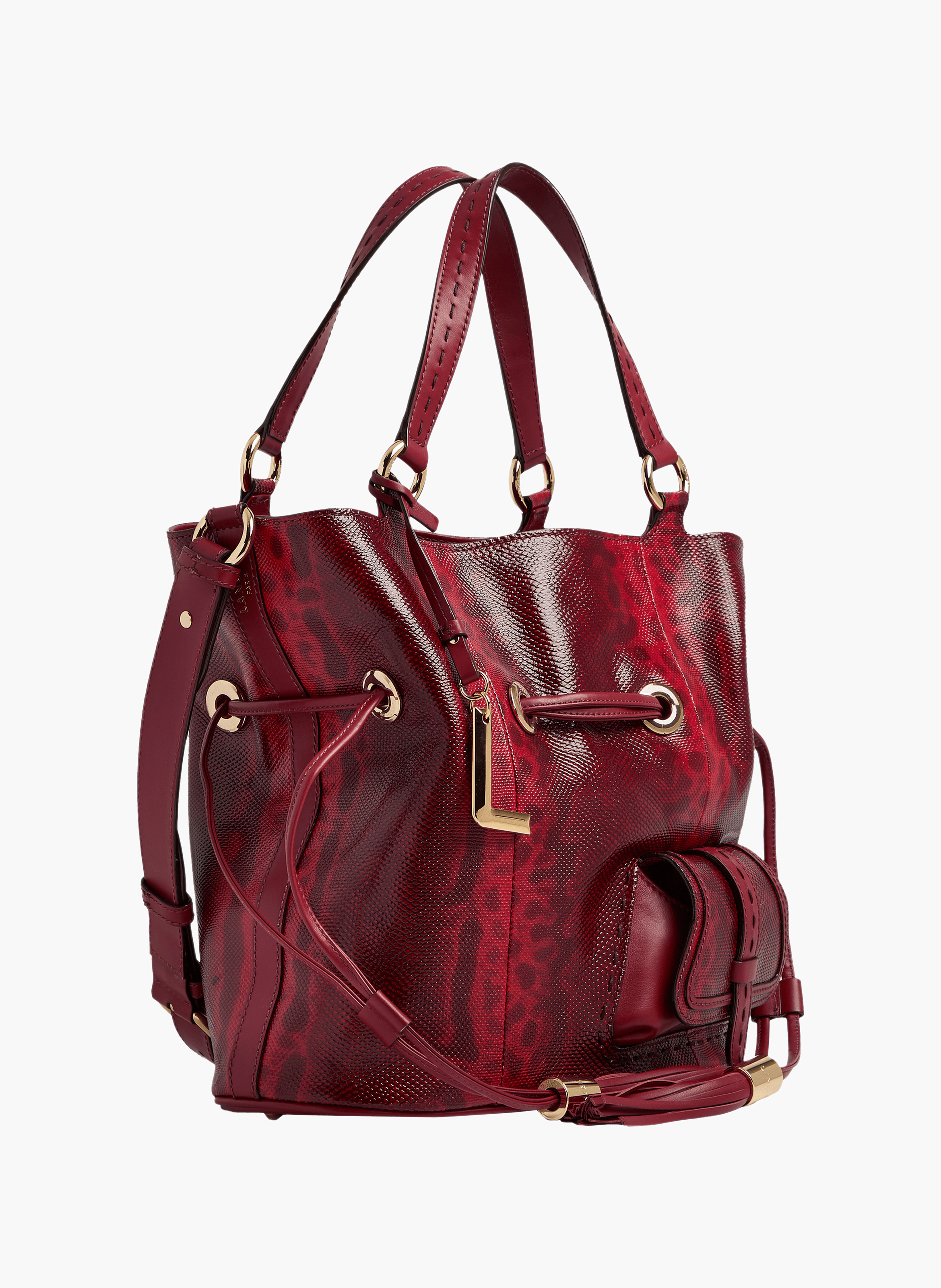 Sac seau premier flirt de lancel en animation 150y karung : karung & cuir de vachette lisse LANCEL Rouge