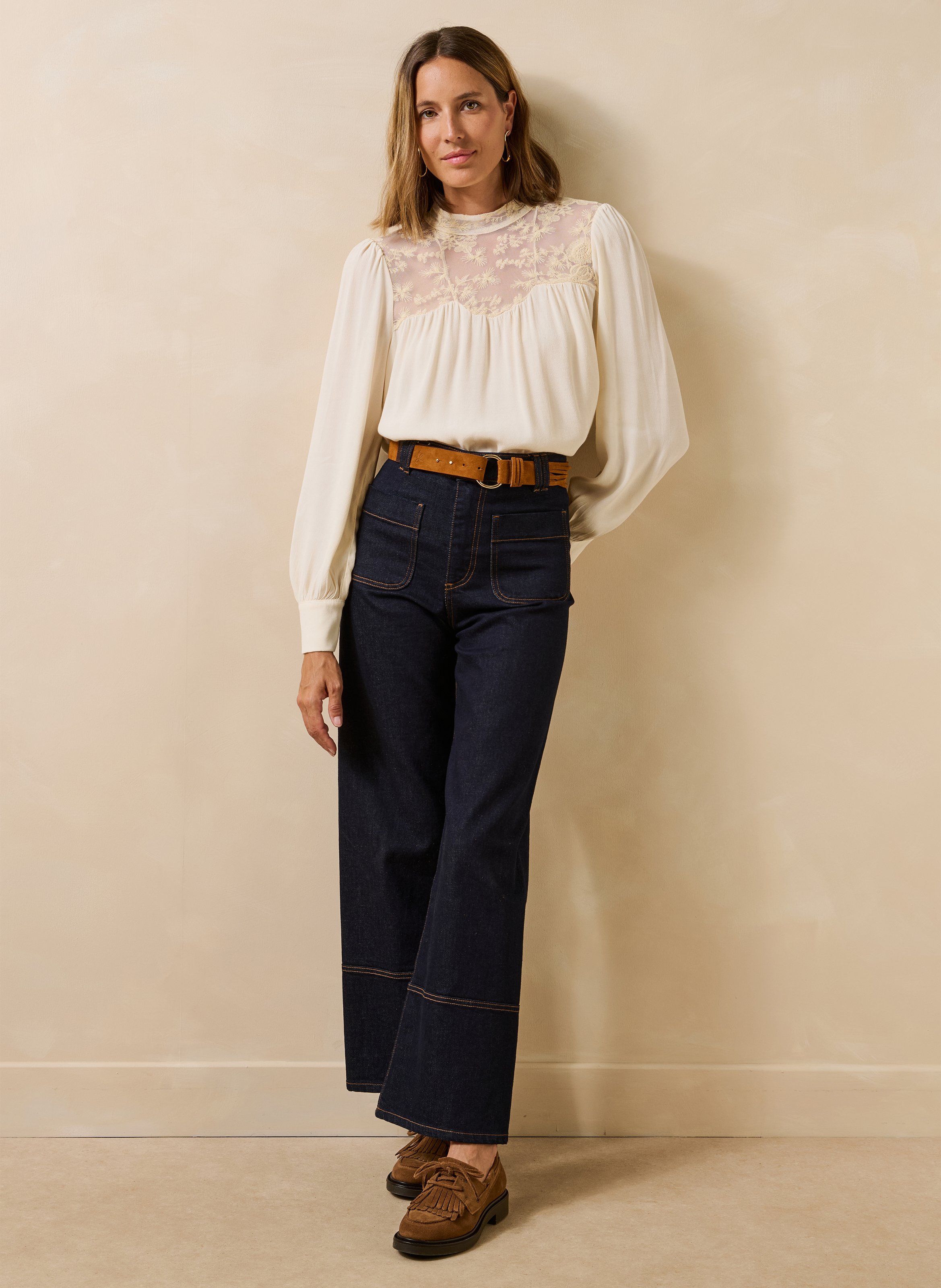 Blouse met lange mouwen van kant LA FEE MARABOUTEE Wit