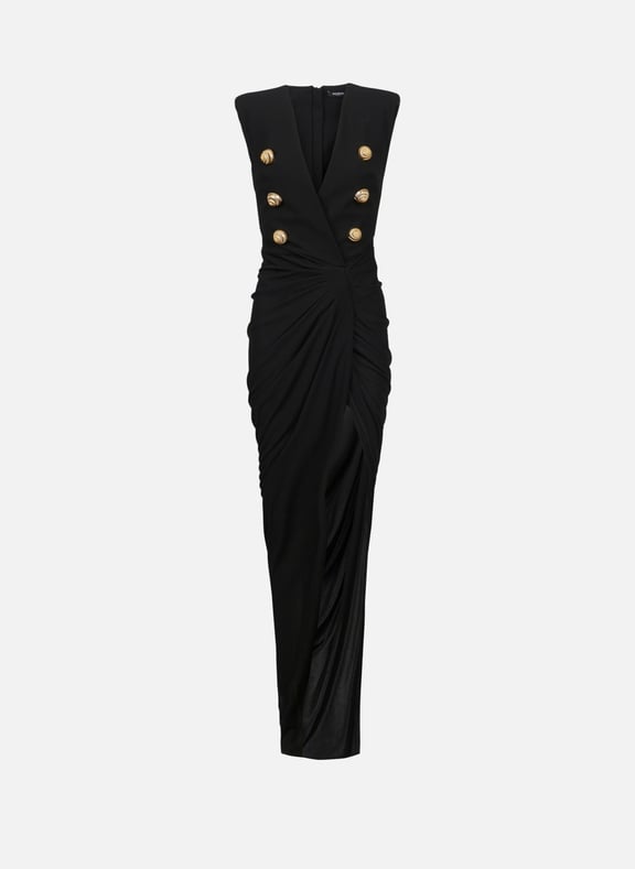 Robe longue tailleur en crêpe Noir by BALMAIN BALMAIN Robe longue tailleur en crêpe Noir