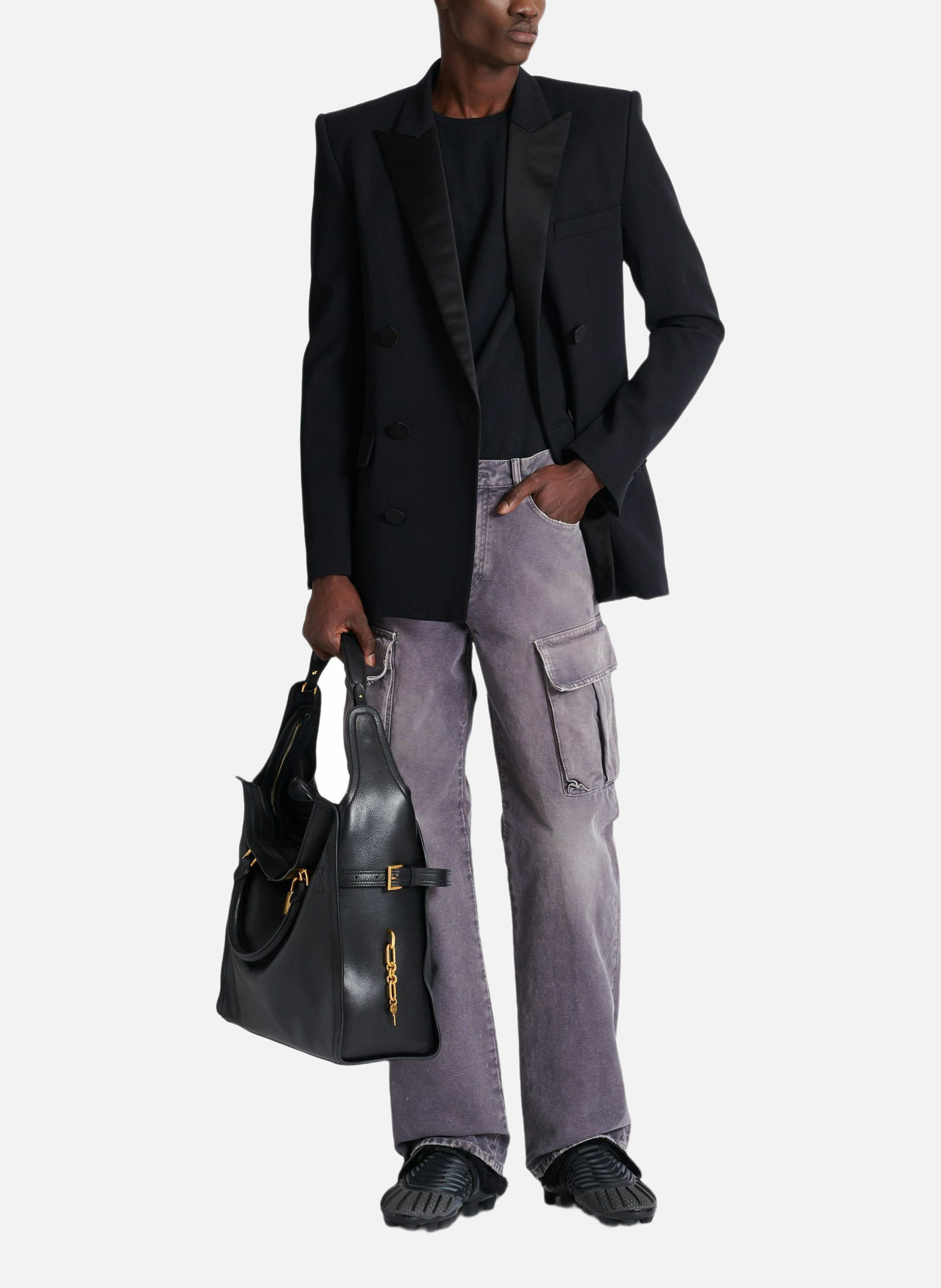 Jean loose cargo en denim BALMAIN Gris