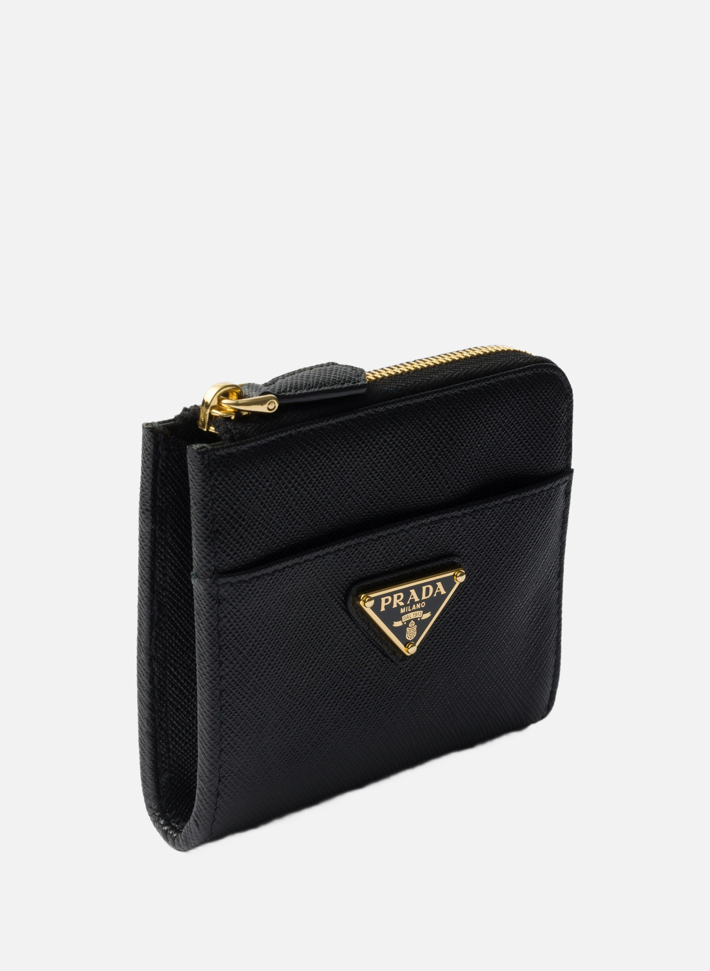 Petit portefeuille zippé en cuir saffiano PRADA Noir