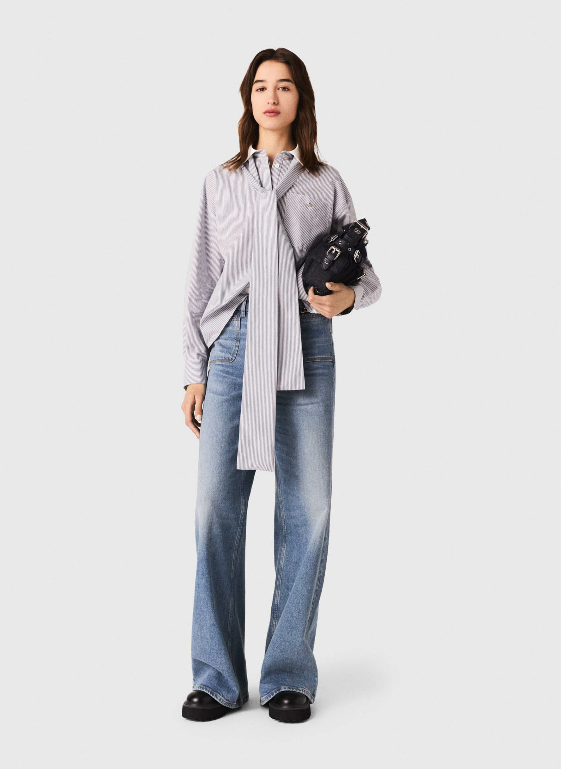 Chemise col lavallière en coton mélangé MAJE Bleu