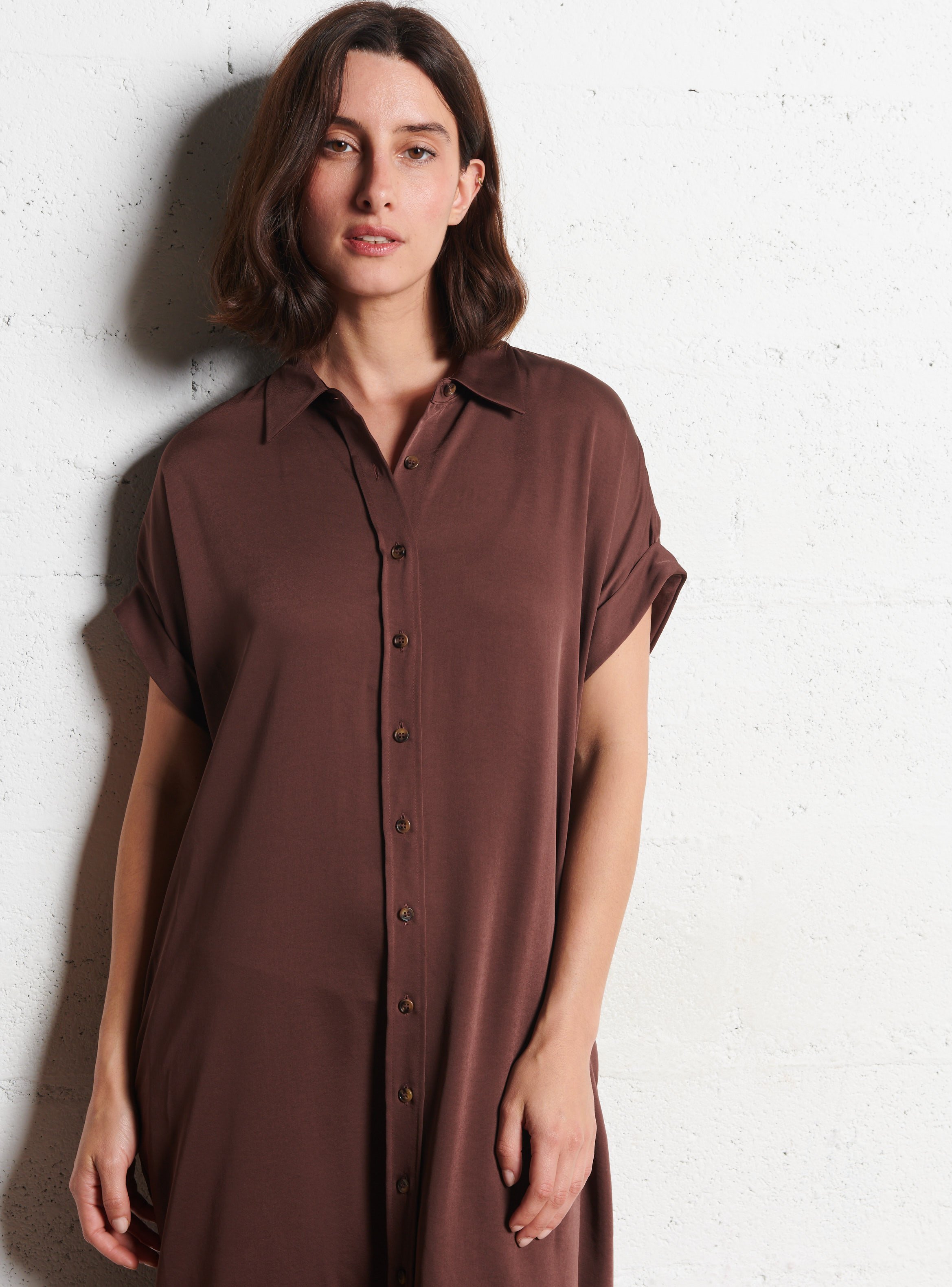 Robe midi col chemise nayaa MAISON 123 Marron