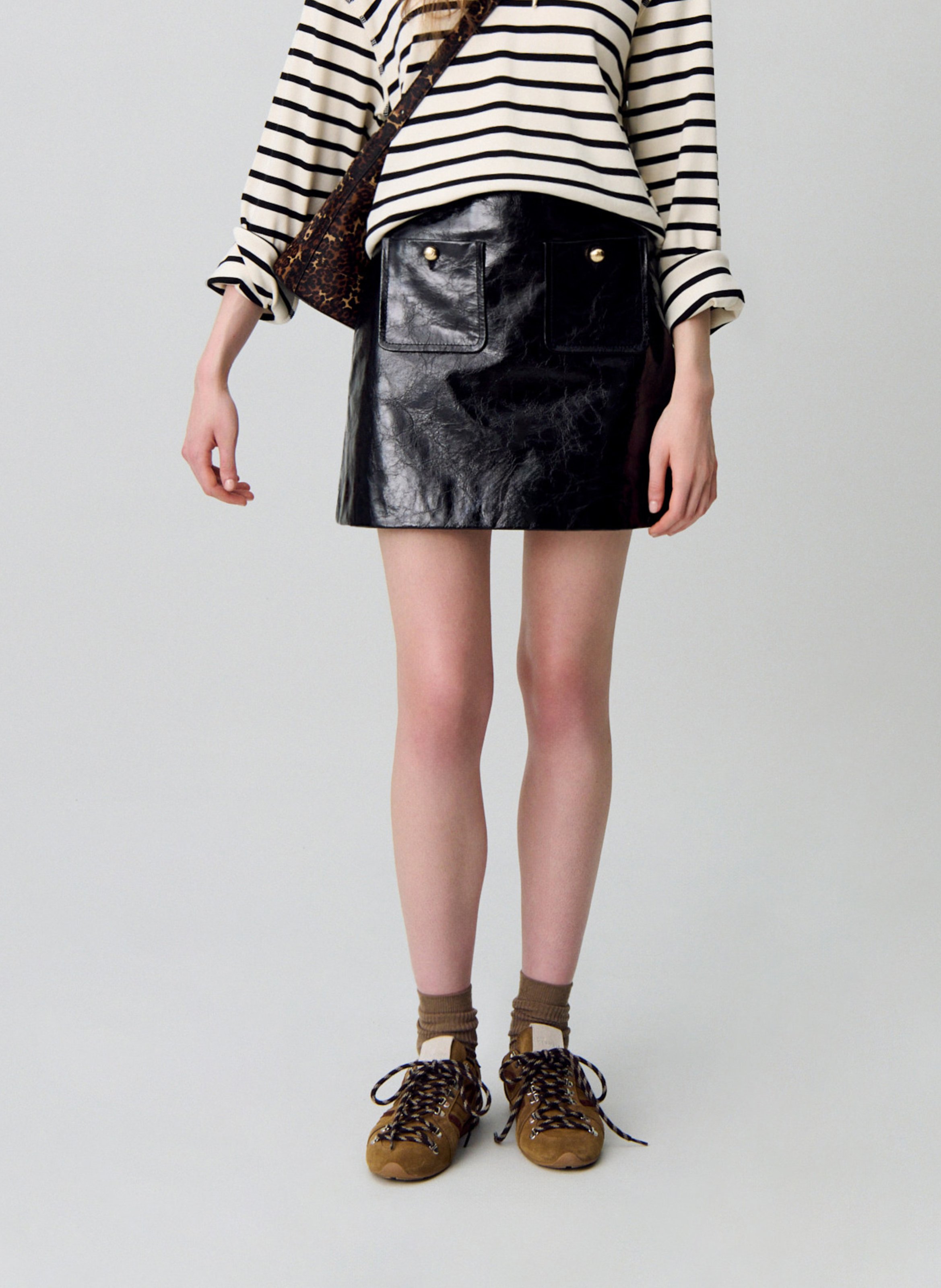 Jupe courte en cuir calella CLAUDIE PIERLOT Noir