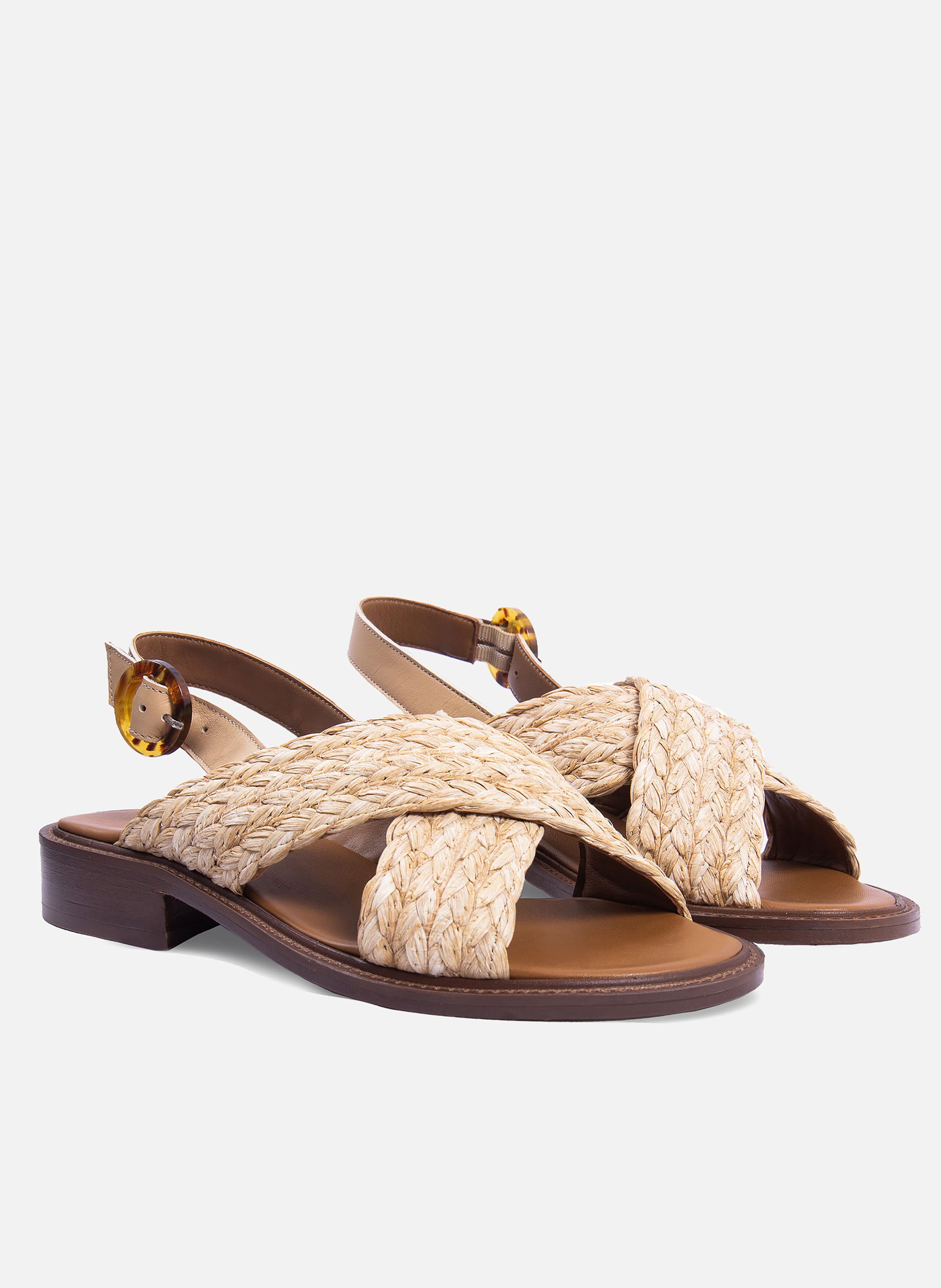 Sandales plates boucle écaille rafia JULES & JENN Beige