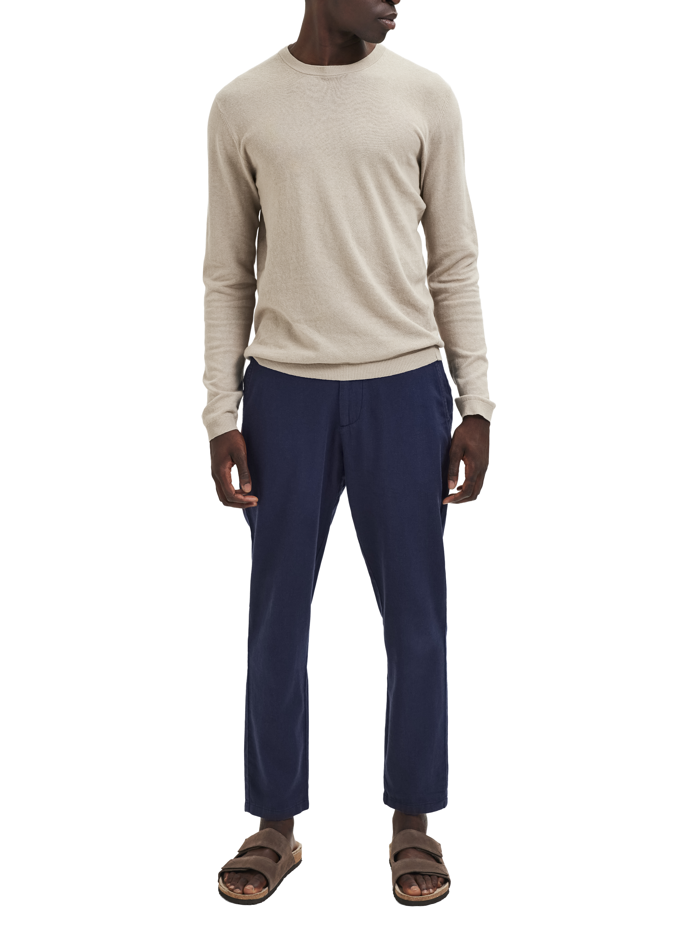 Pantalon en coton et lin SELECTED Bleu