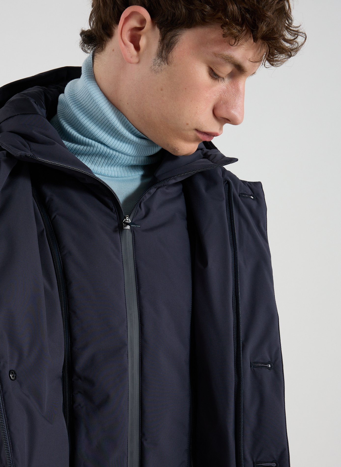 Quilted mid-length hooded puffer jacket HERNO Blue