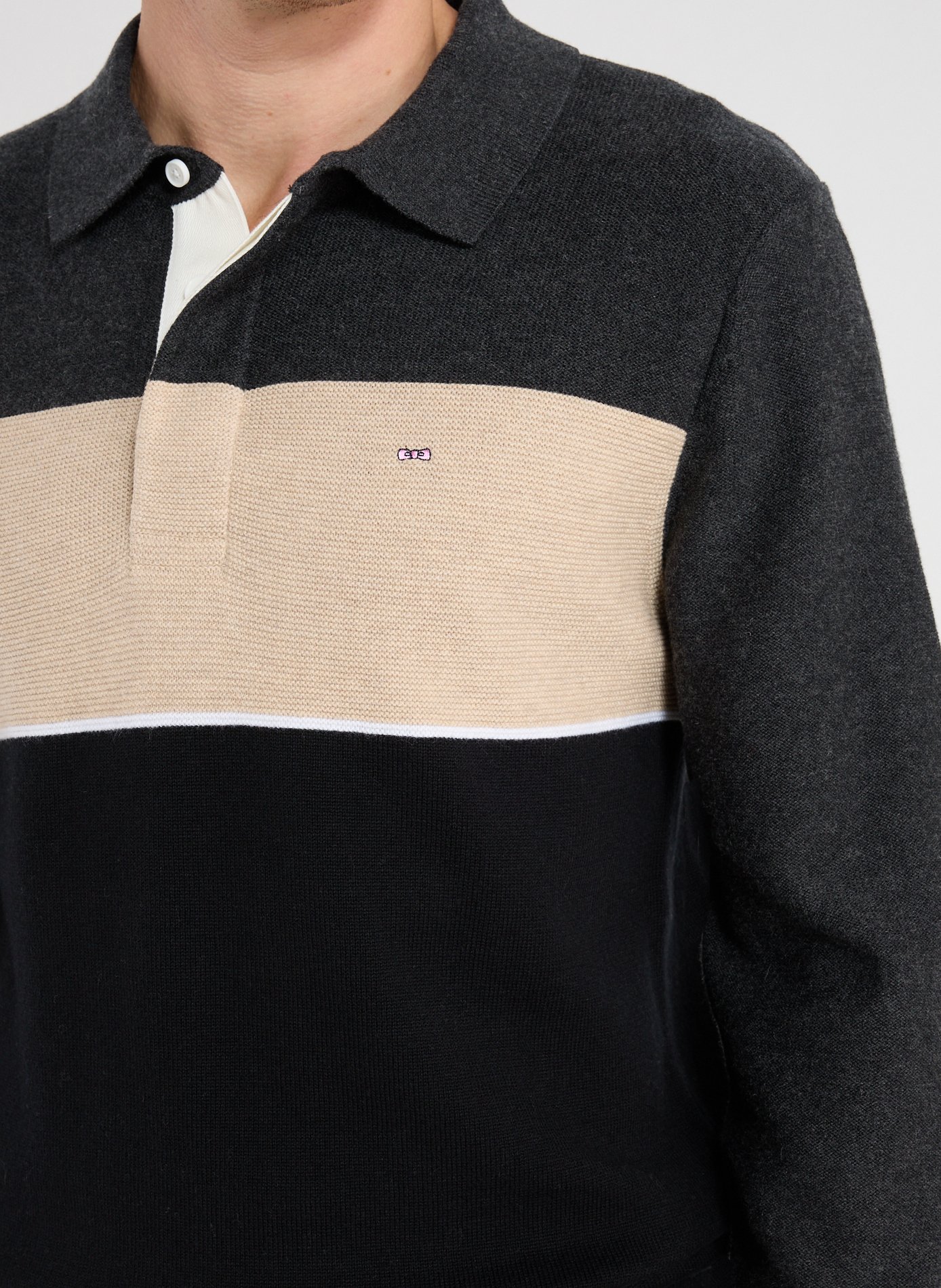 Pull col polo en laine et coton EDEN PARK Gris