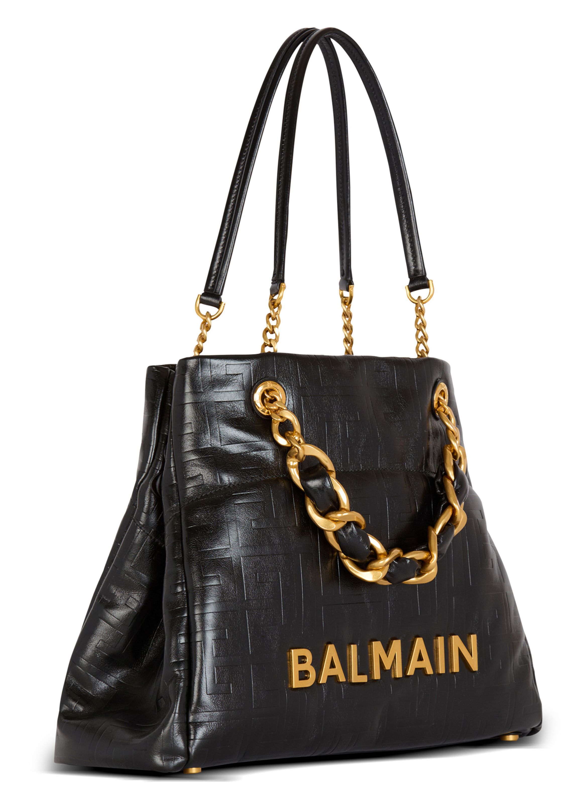 Sac cabas 1945 soft en cuir craquelé BALMAIN Noir