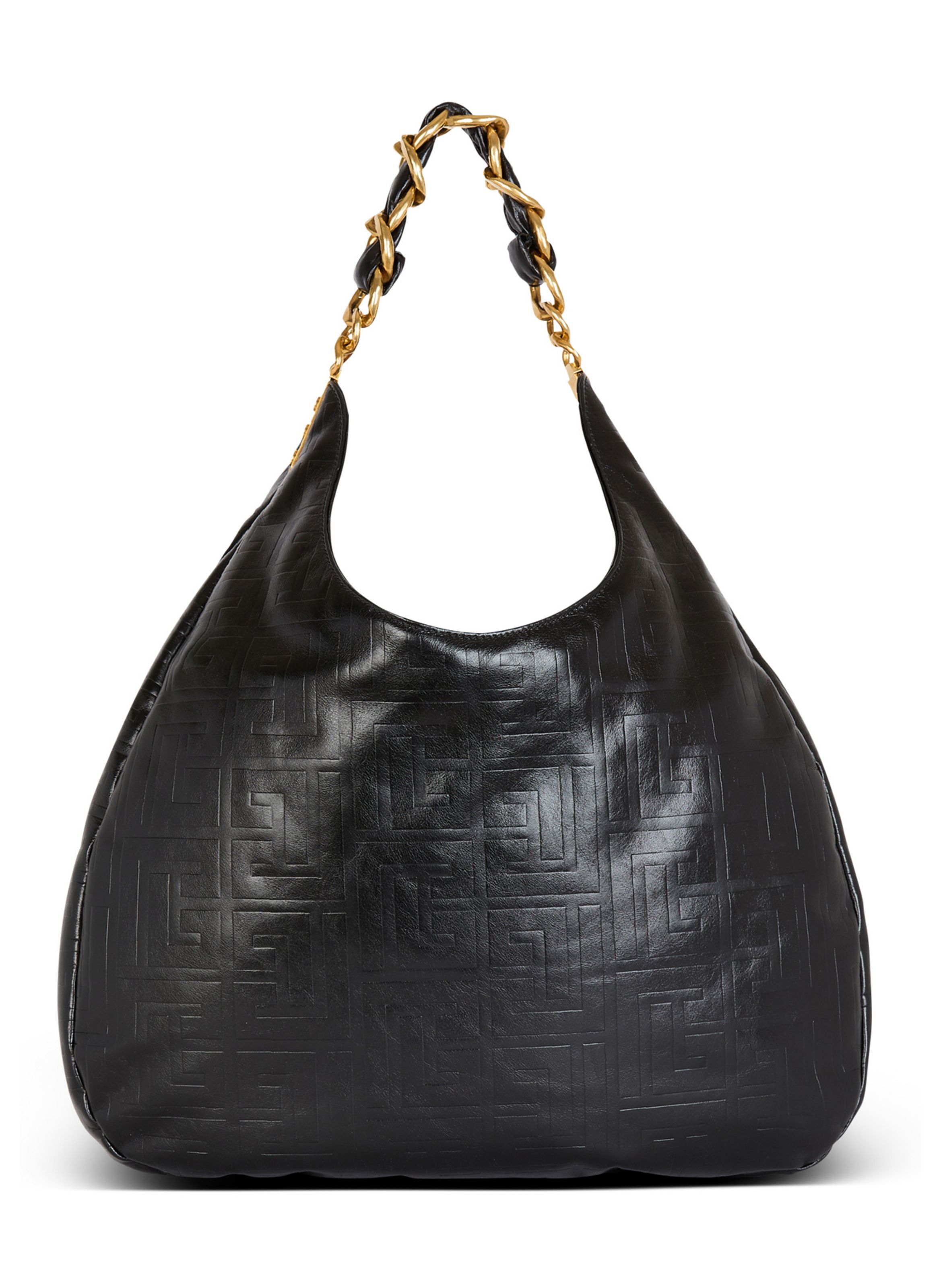 Sac cabas 1945 soft hobo en cuir froissé monogrammé BALMAIN Noir