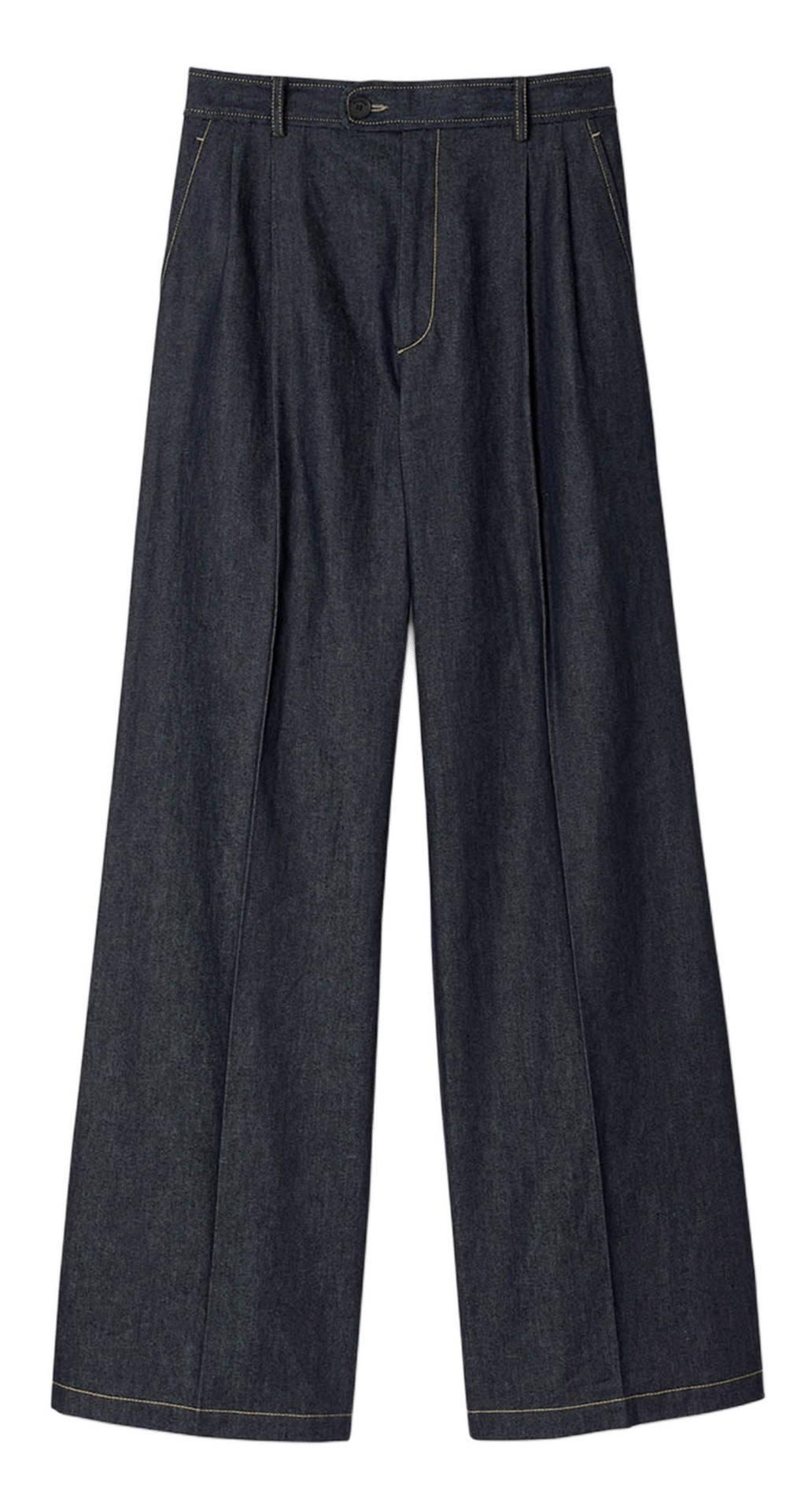 Jean large taille haute brut en coton Bleu