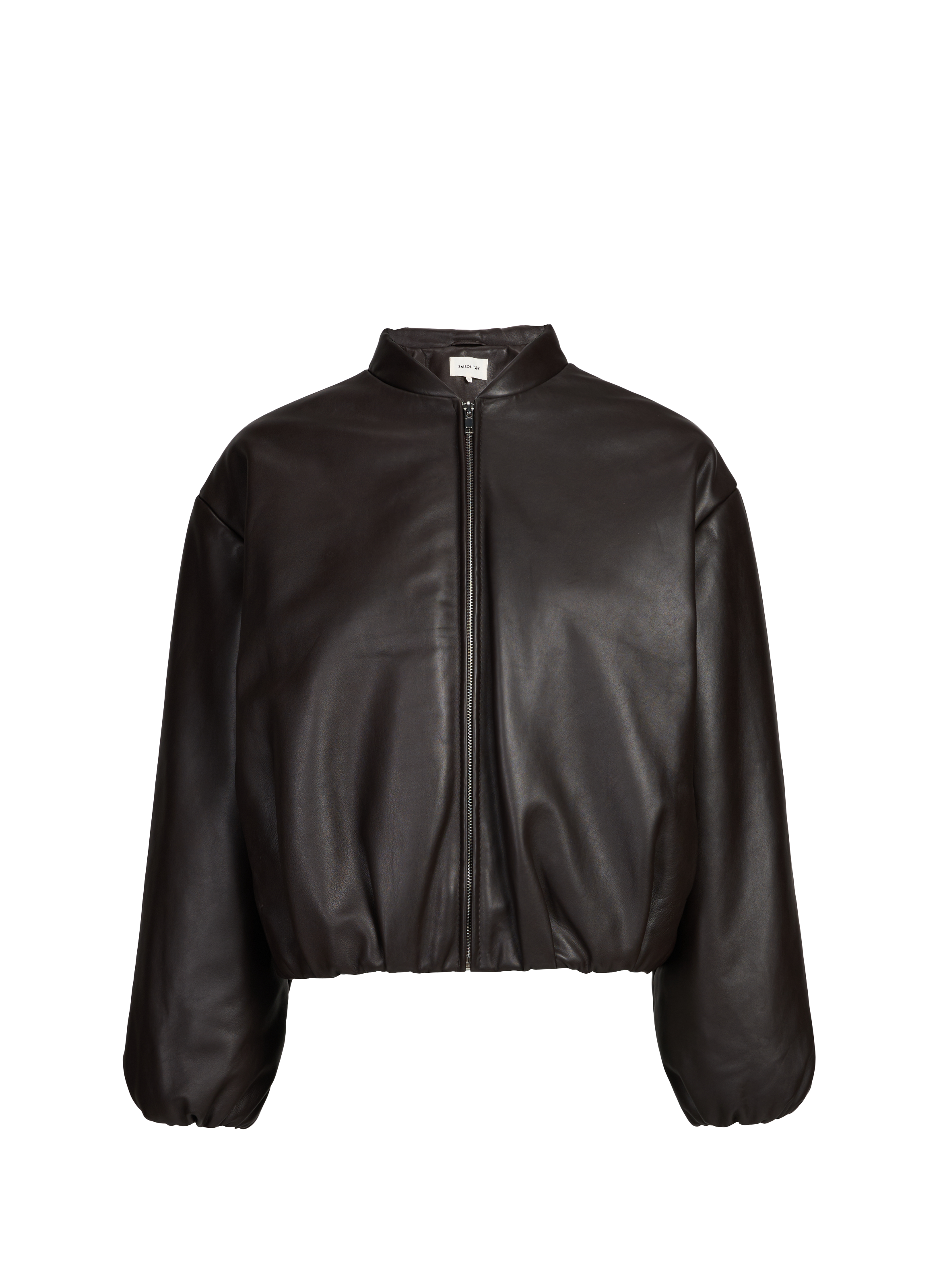 Short leather bomber jacket with padding SAISON 1865 Brown