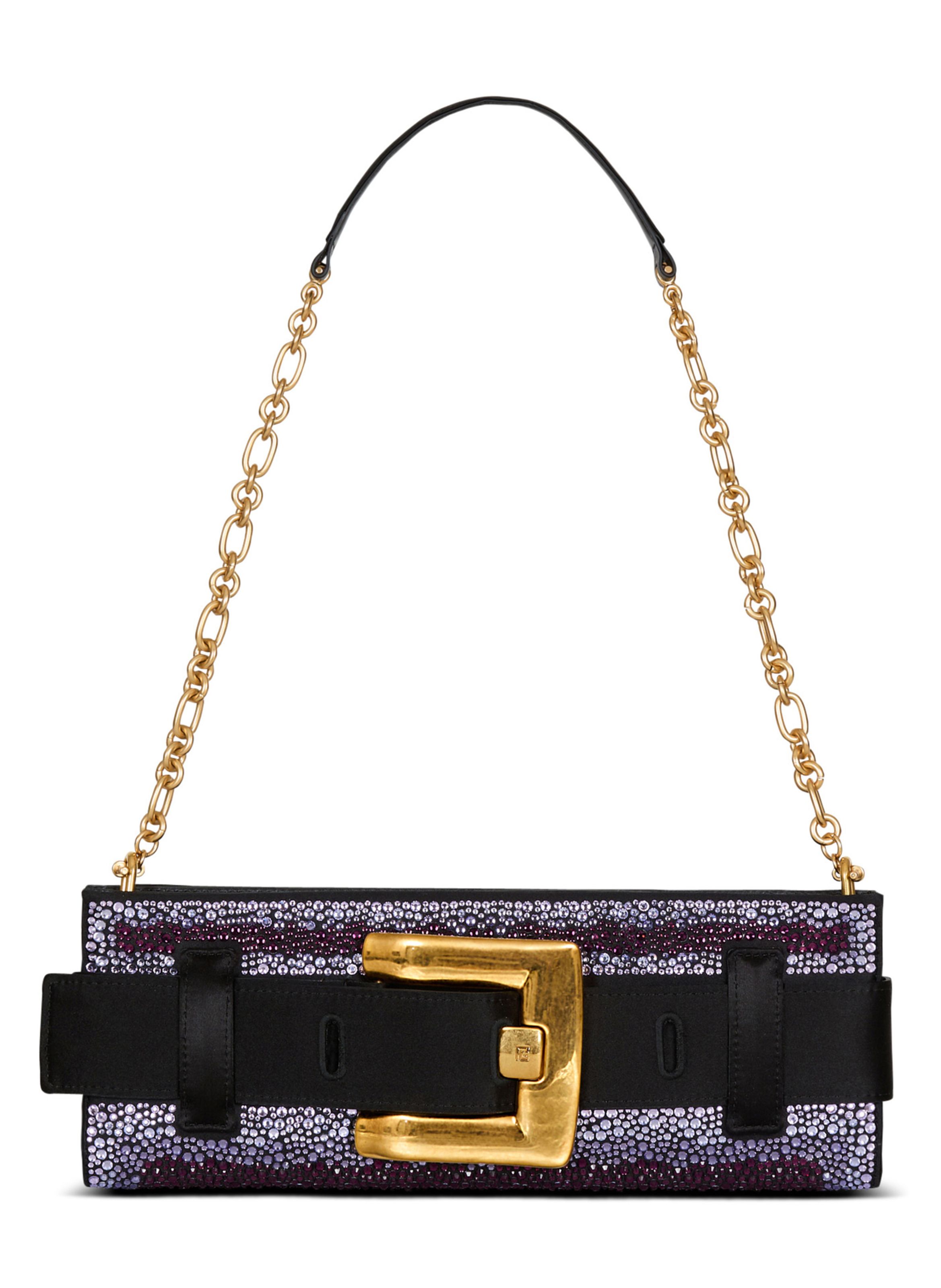 Pochette anthem en cristaux et satin BALMAIN Noir