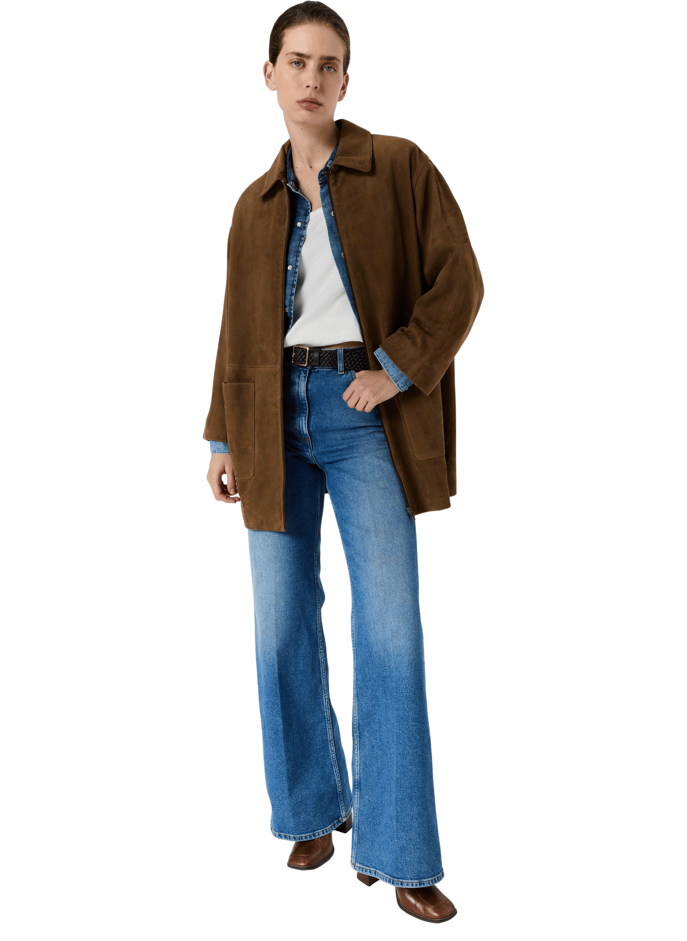 Manteau zippé en cuir velours - tilane GERARD DAREL Marron