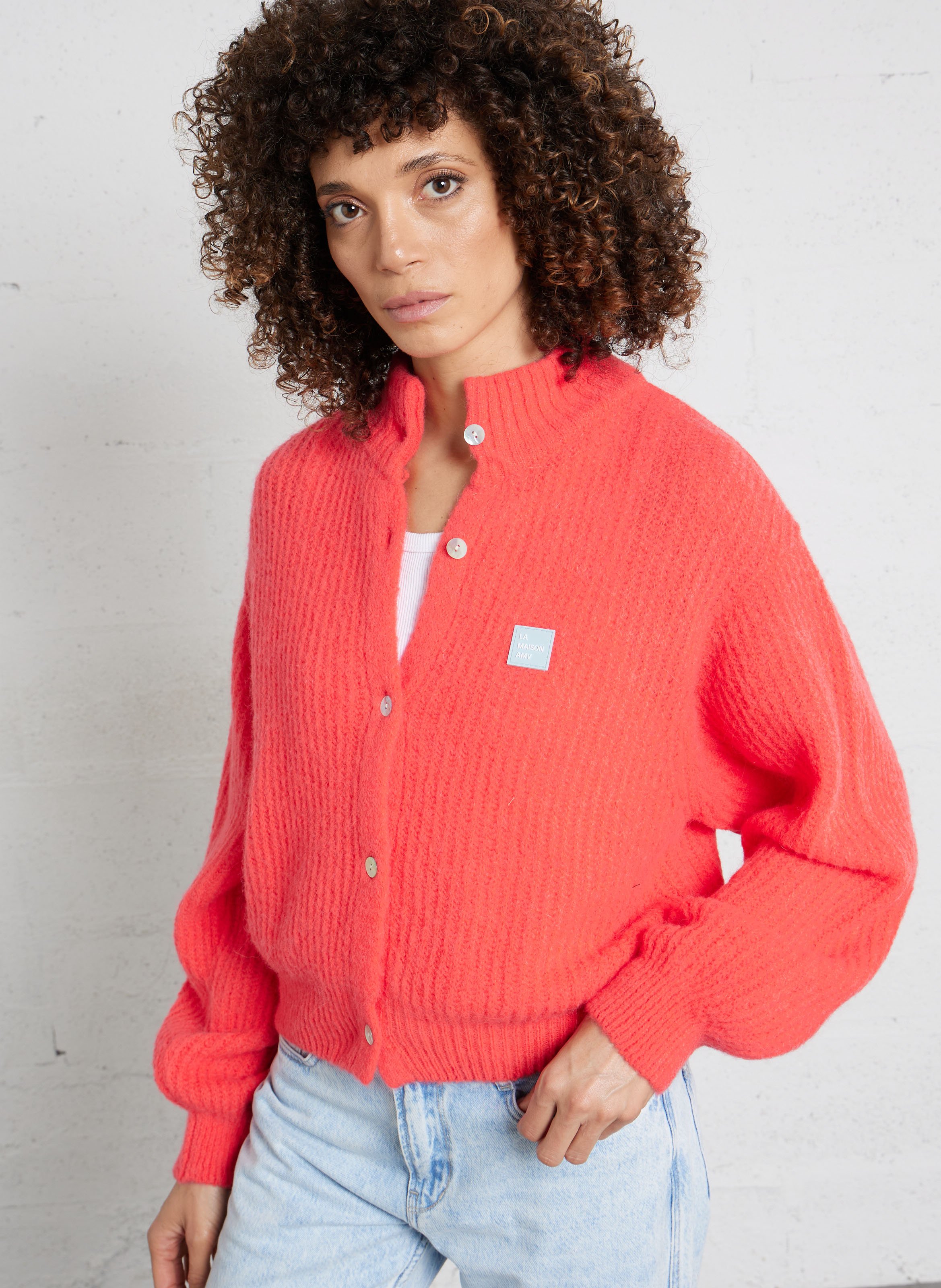 Gilet oversize col montant en maille east AMERICAN VINTAGE Rouge