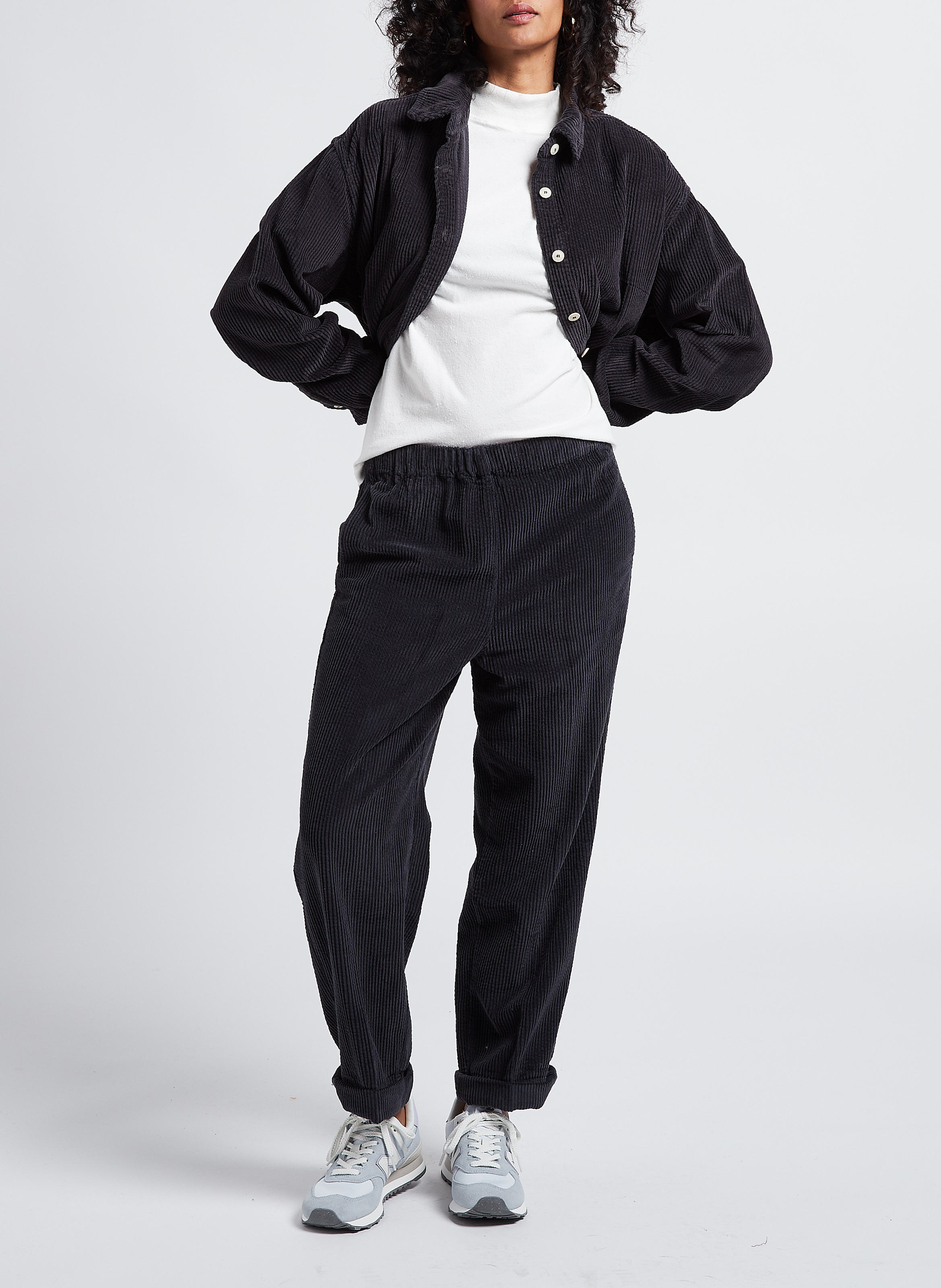 Pantalon large taille haute en velours côtelé padow AMERICAN VINTAGE Noir