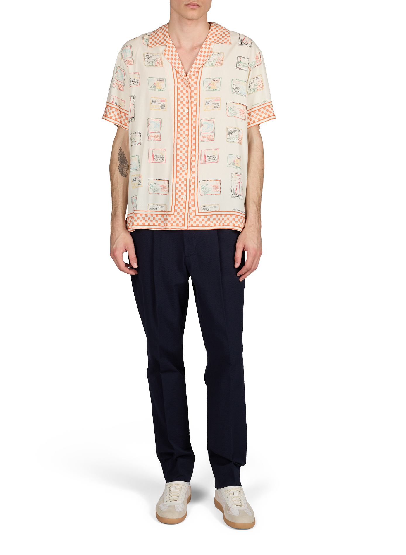 Chemise imprimé Money Postcard à col à revers MAISON LABICHE Beige