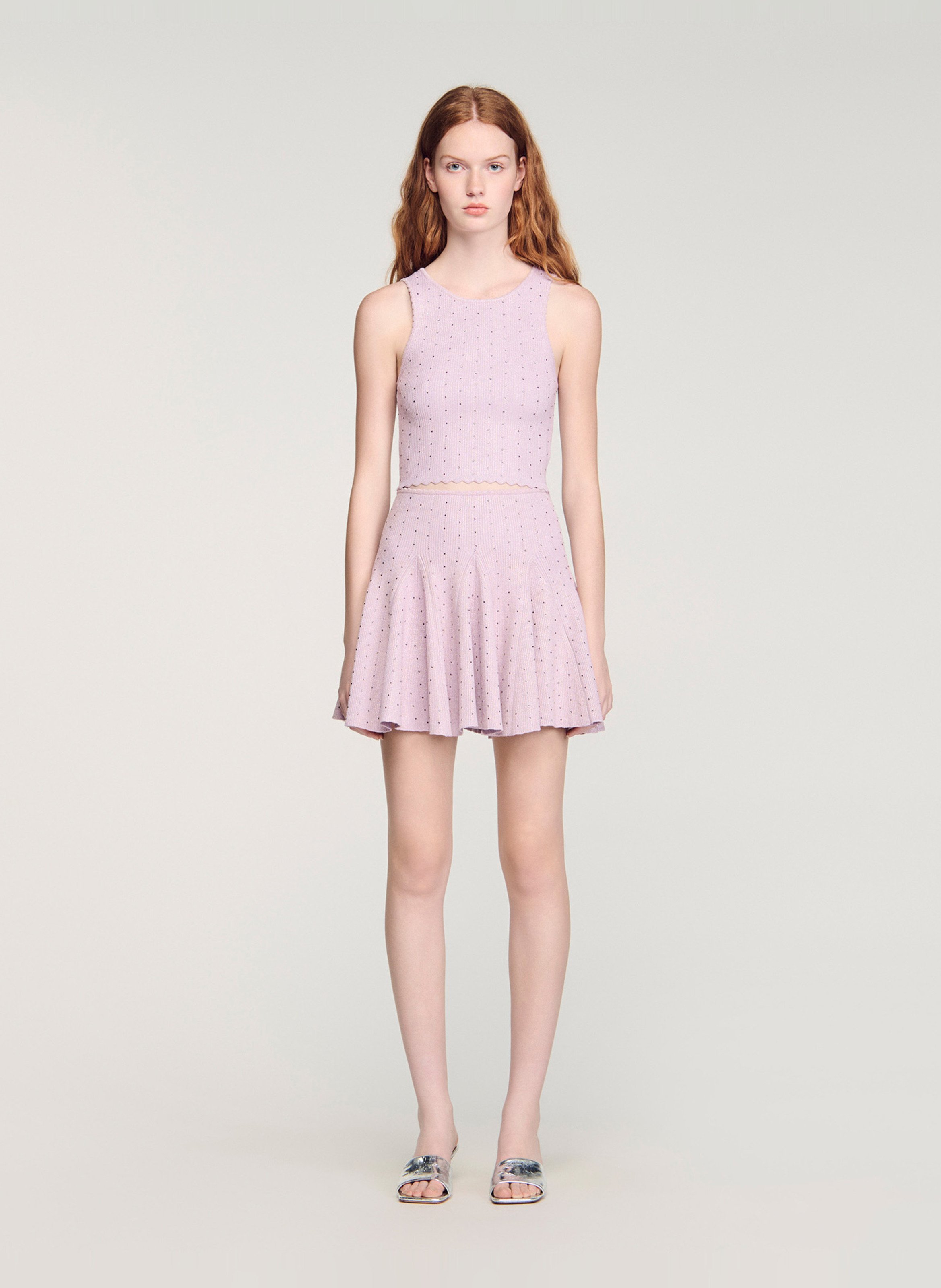 Jupe courte en maille strassée SANDRO Violet