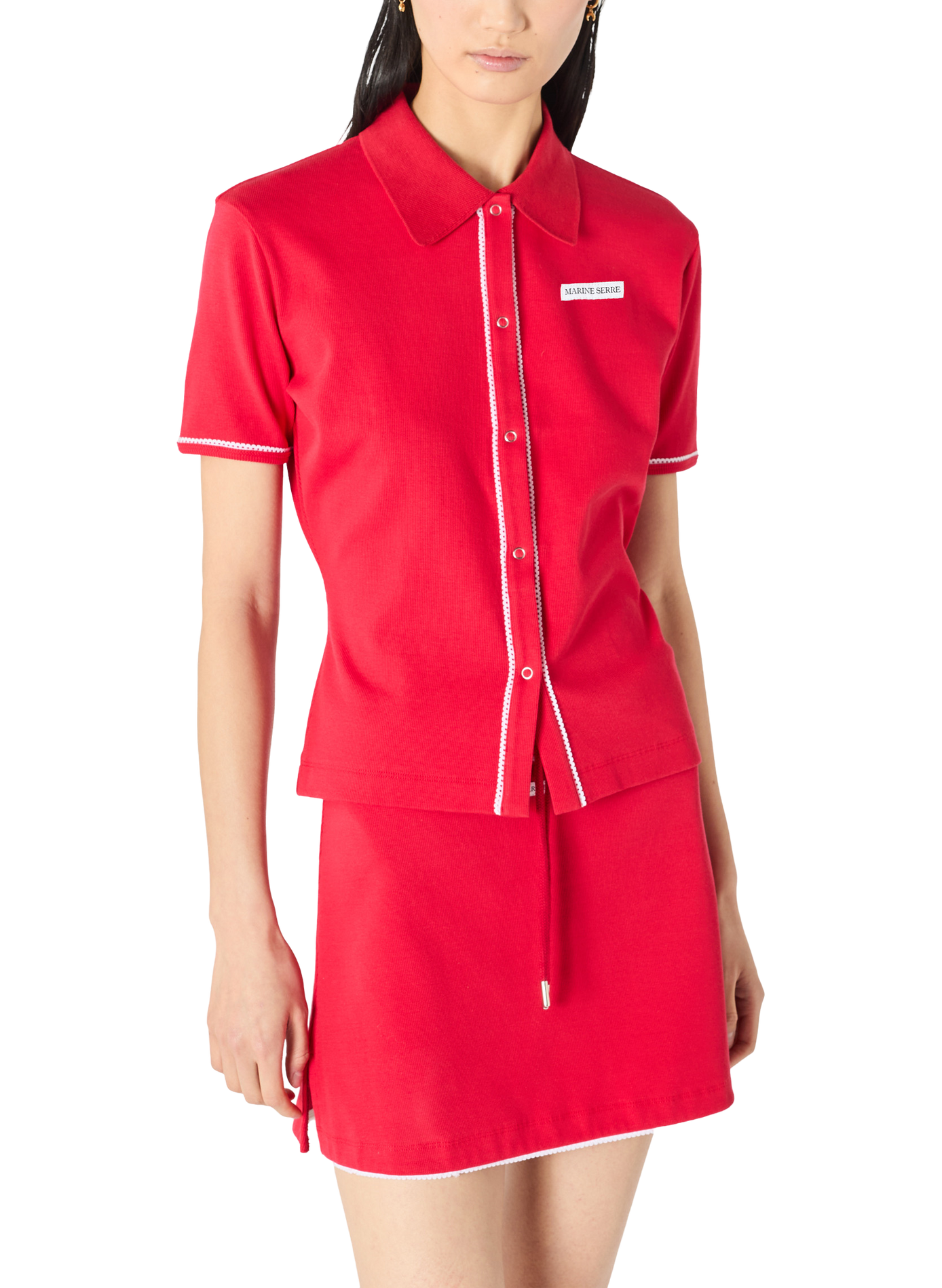 Polo en jersey côtelé léger en coton biologique MARINE SERRE Rouge