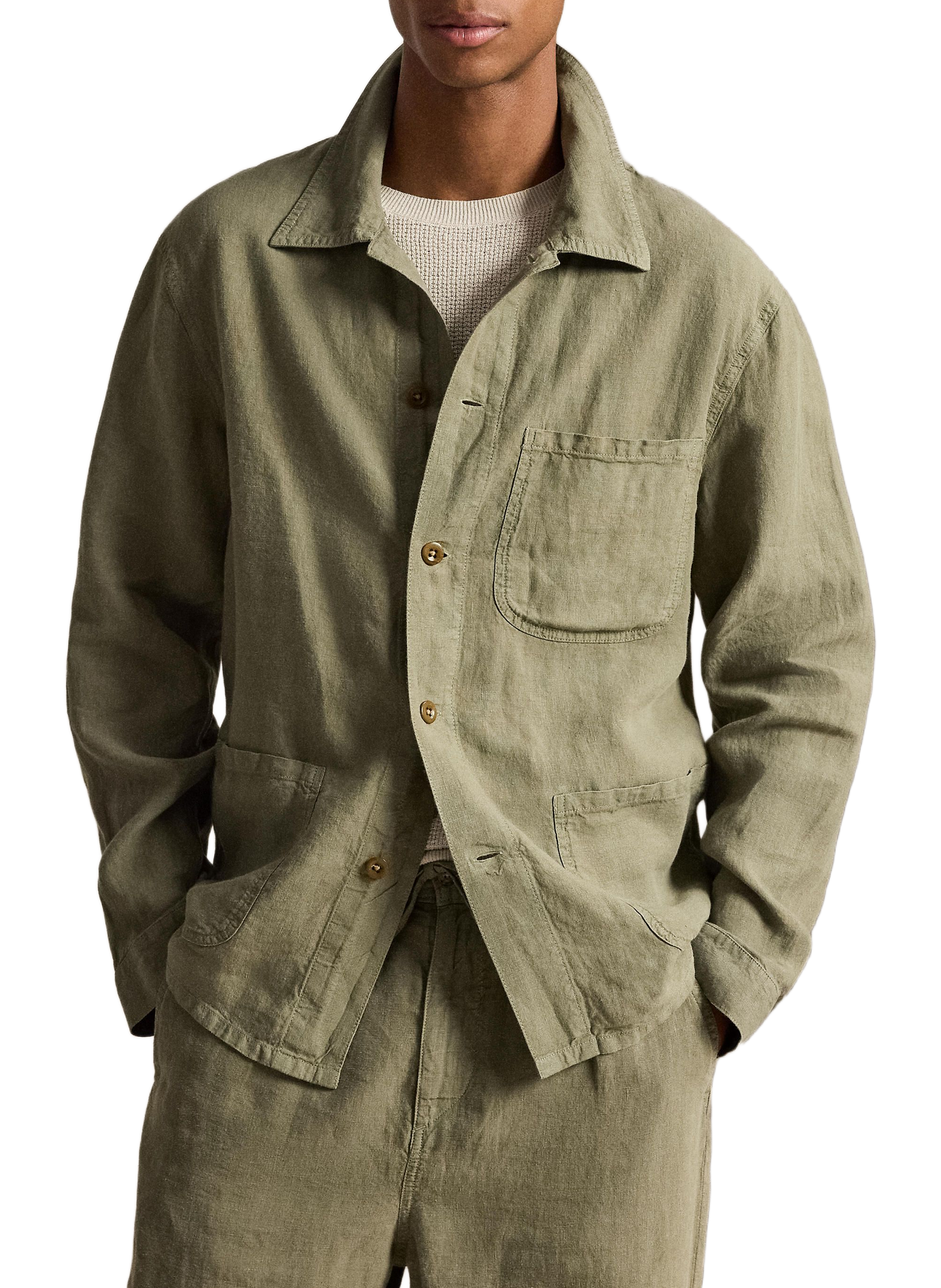 Blouson col classique en lin POLO RALPH LAUREN Vert