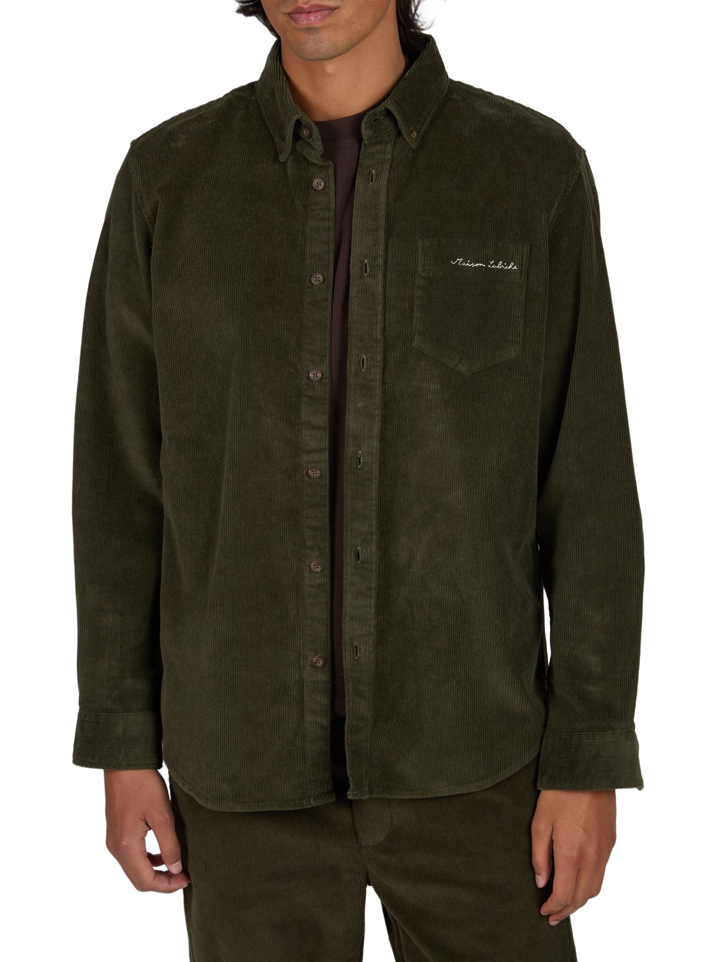 Chemise droite col boutonné en coton mélangé MAISON LABICHE Vert