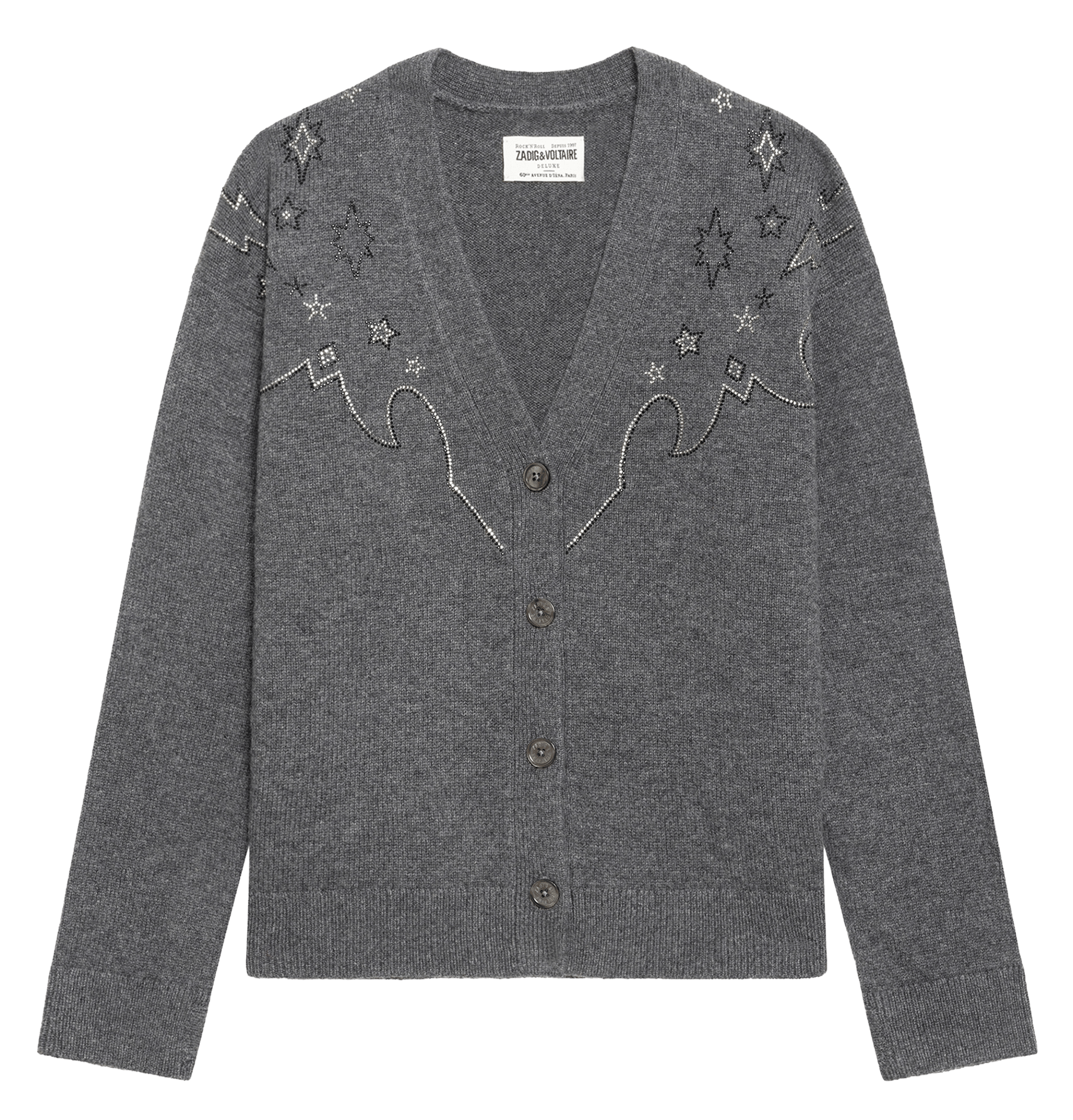 V-hals cardigan met stras van kasjmier mirkaz ZADIG&VOLTAIRE Grijs