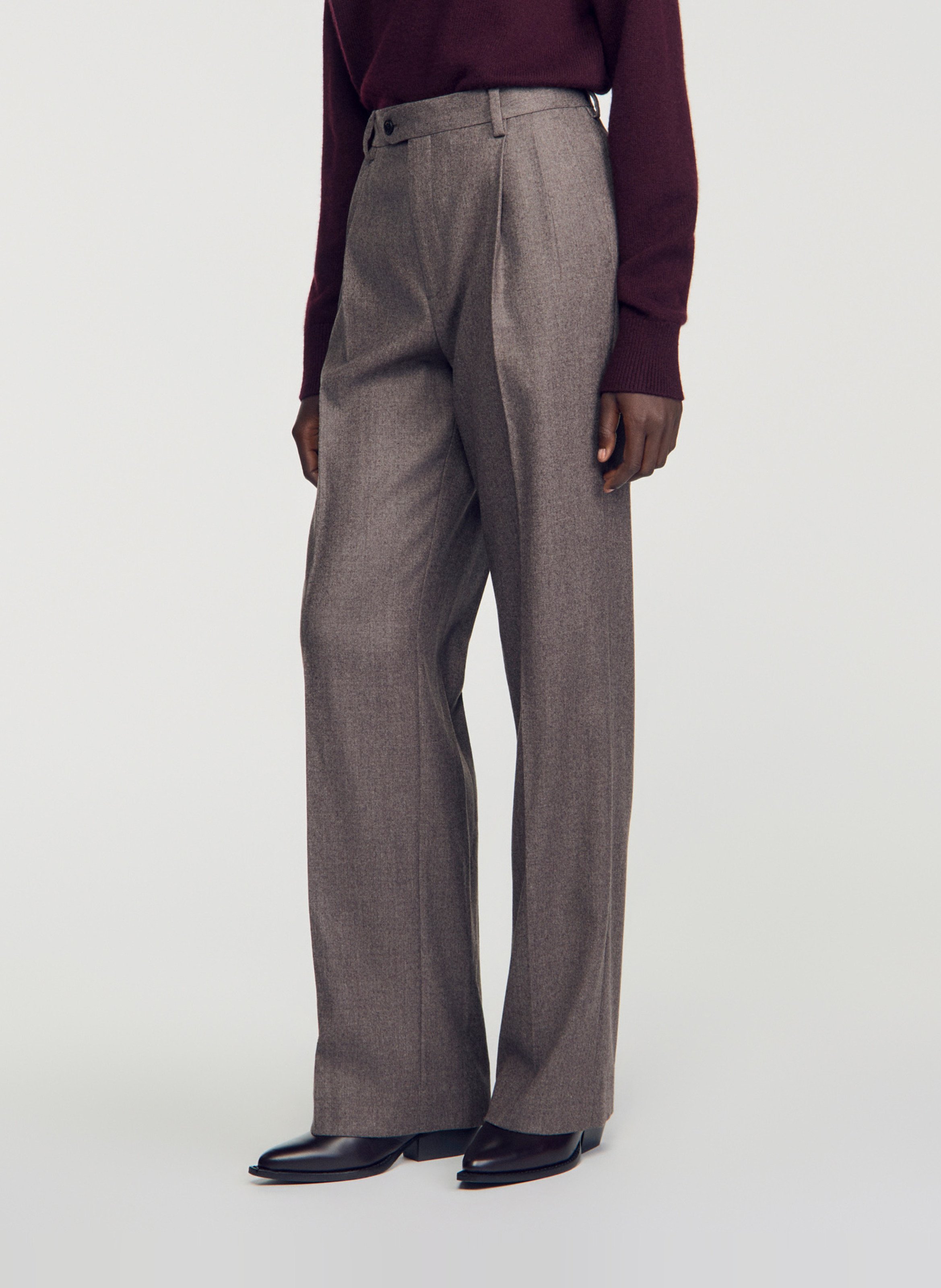 Pantalon droit en laine SANDRO Beige
