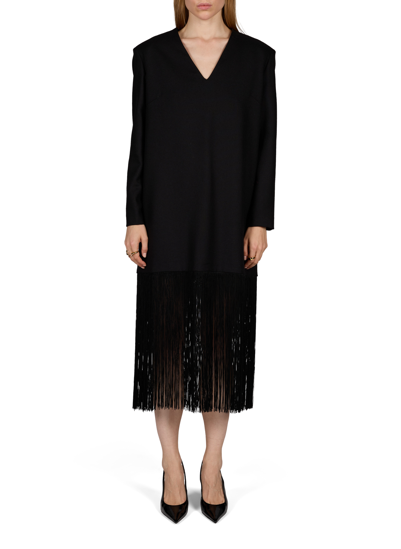 MELLA Fransenkleid aus Schurwolle BY MALENE BIRGER Schwarz