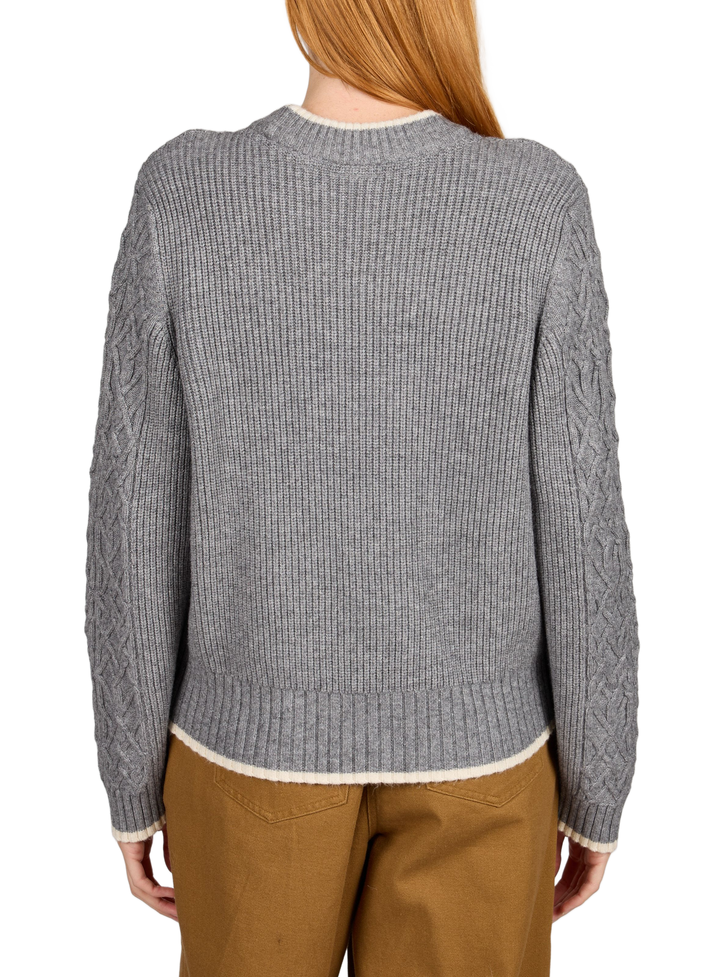 Gerader, einfarbiger Pullover mit Rundhalsausschnitt und Zopfmuster OBJECT Grau